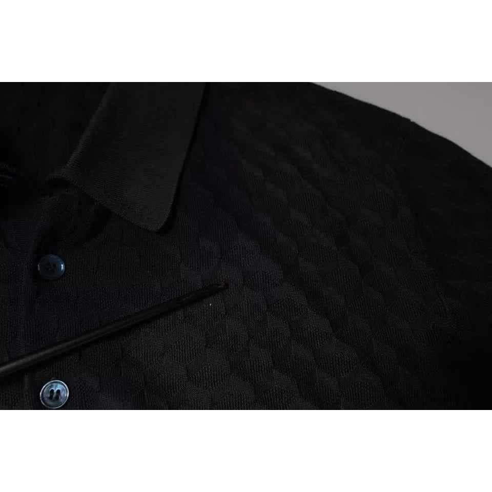 Dolce & Gabbana Multicolor Silk Button Down Collared T-shirt Dolce & Gabbana Black