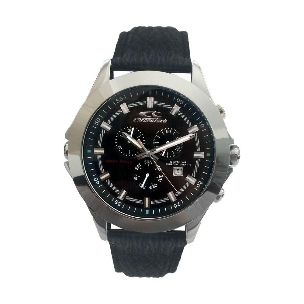 Chronotech Black Leather Watch Chronotech Dark Slate Gray
