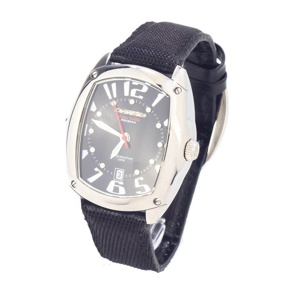 Chronotech Black Leather Watch Chronotech Light Gray