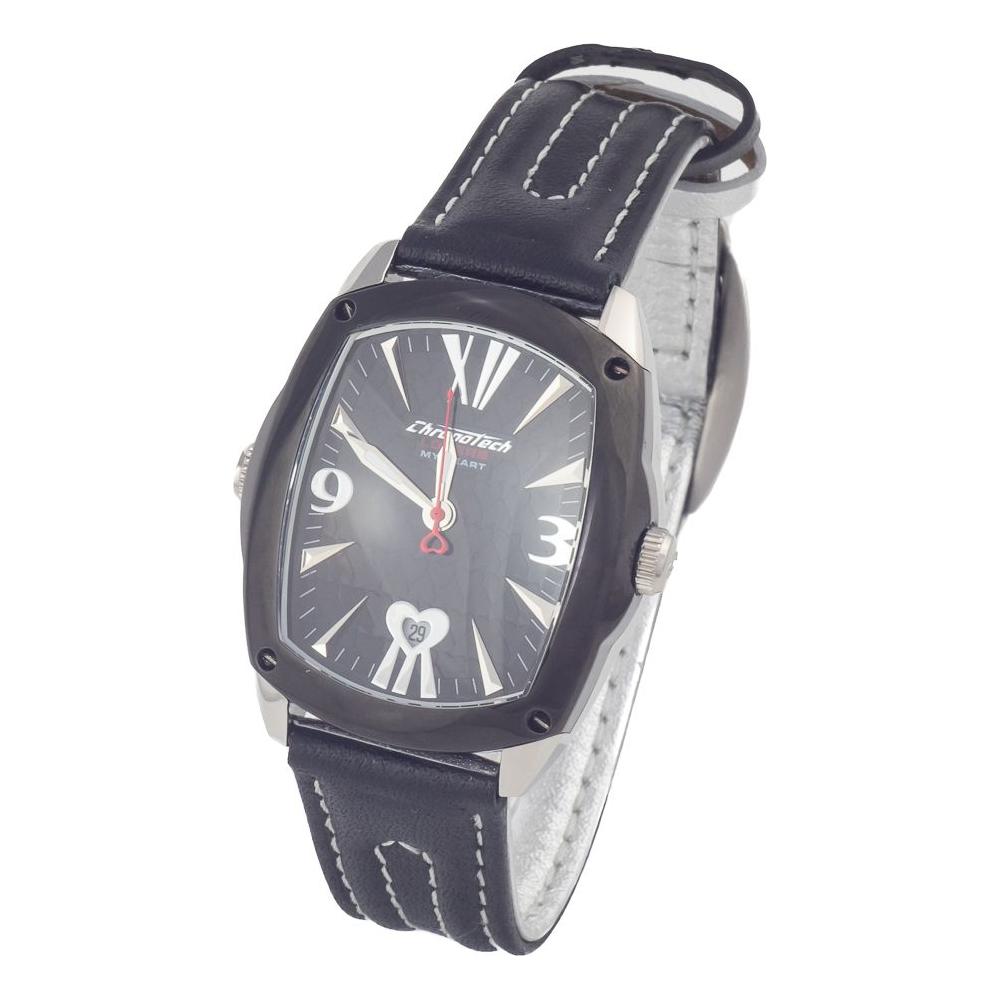Chronotech Black Leather Watch Chronotech Dim Gray