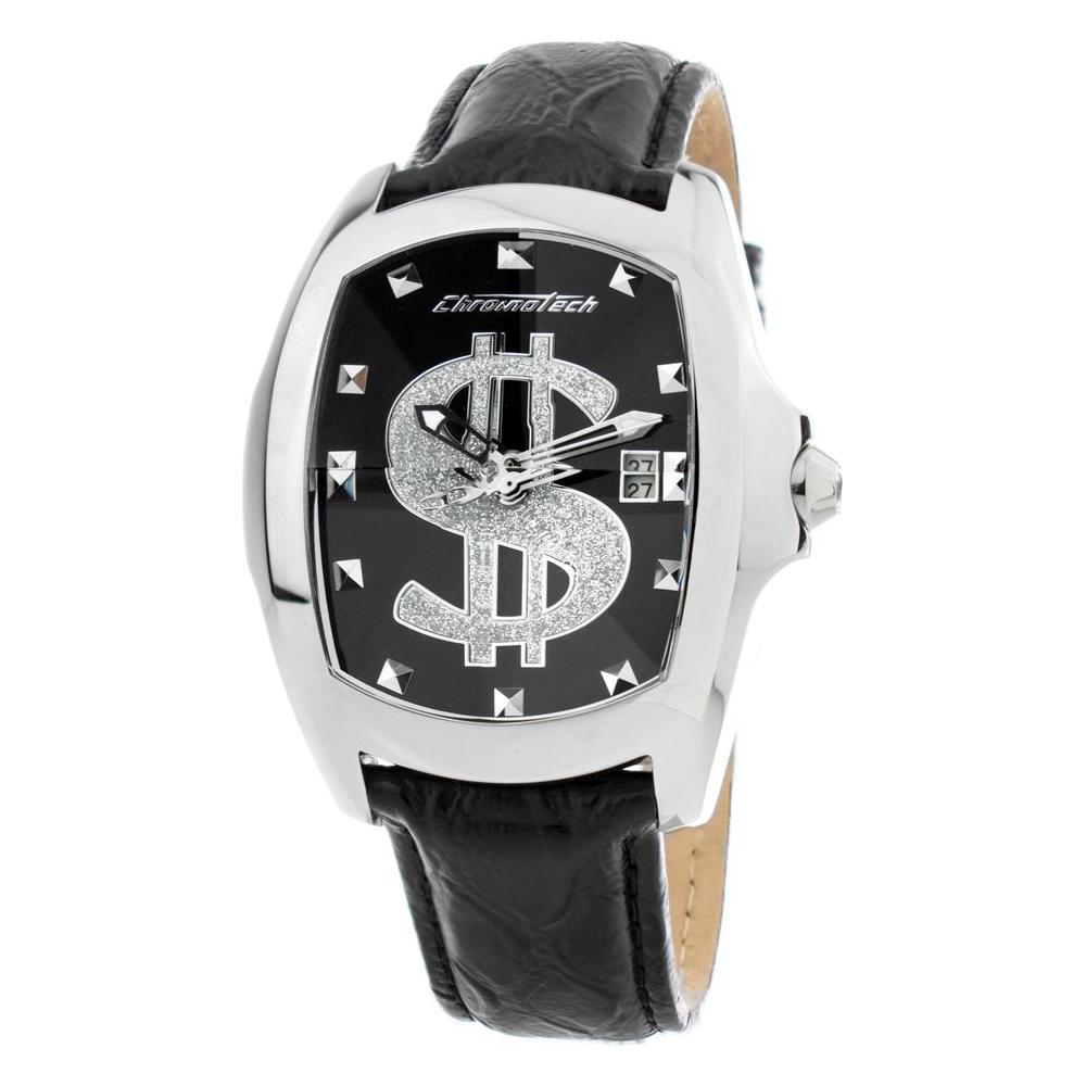 Chronotech Black Leather Watch Chronotech Light Gray
