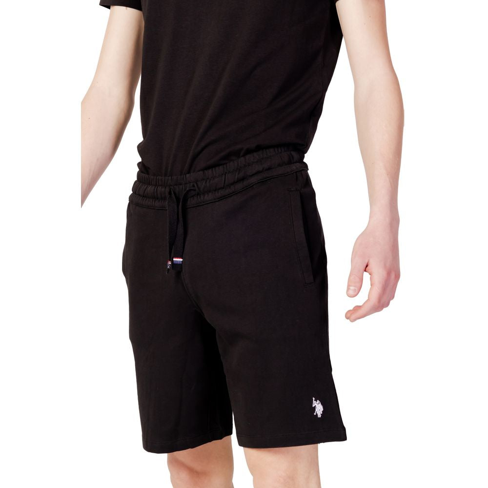 Men's black cotton Bermuda shorts by U.S. POLO ASSN., spring/summer collection, featuring logo embroidery and drawstring waist.