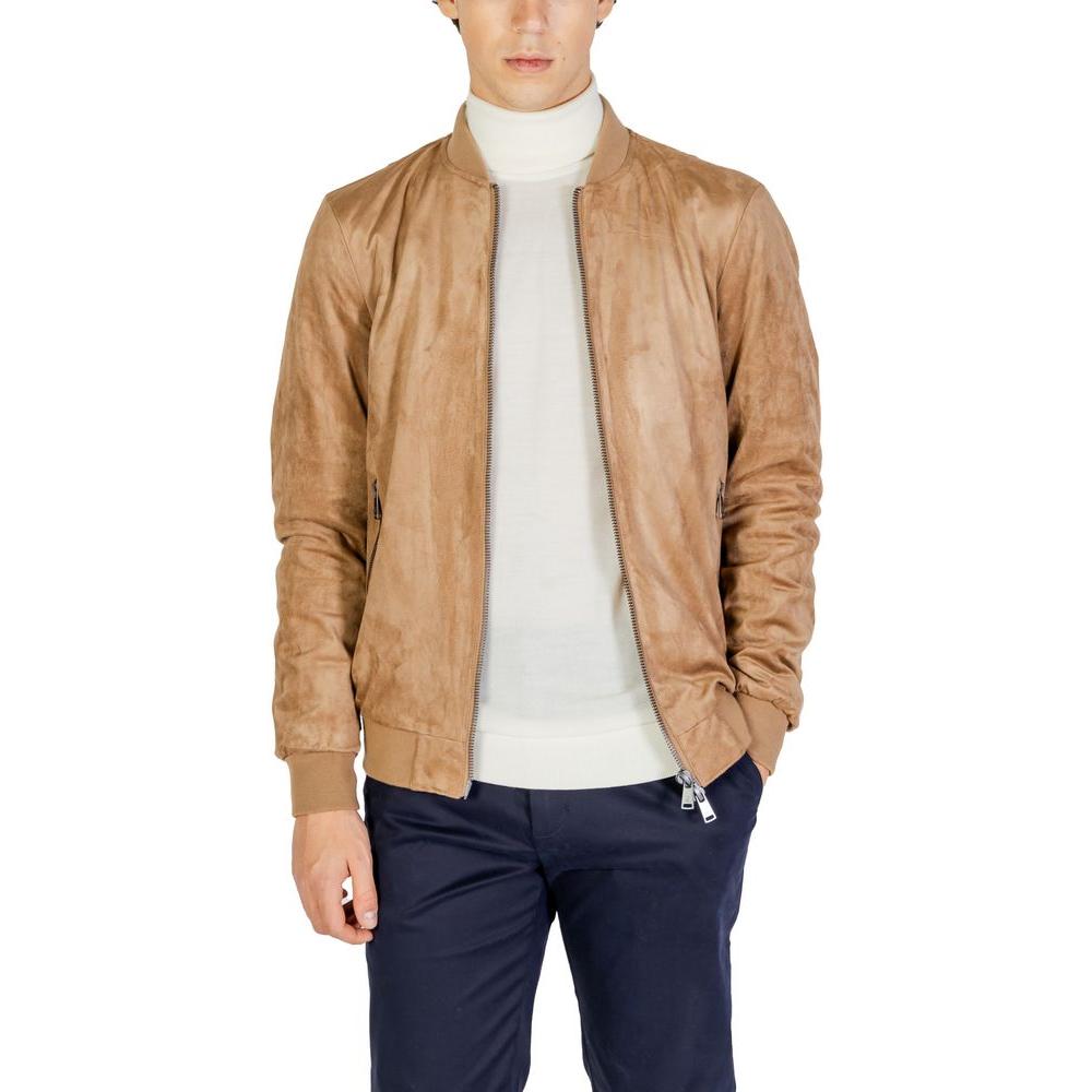 Gianni Lupo Beige Polyester Jacket Gianni Lupo Rosy Brown