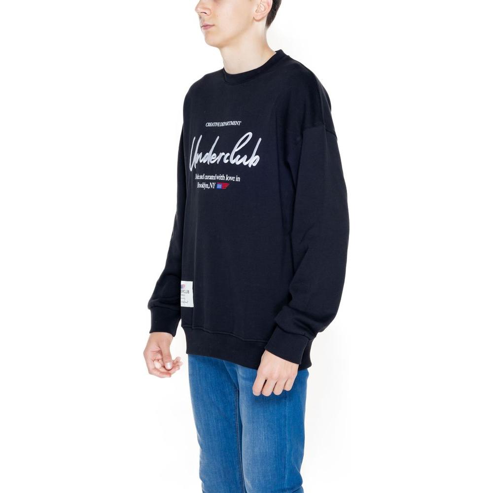 Man wearing Underclub black cotton sweater from Spring/Summer collection, 100% cotton, hoodless design.