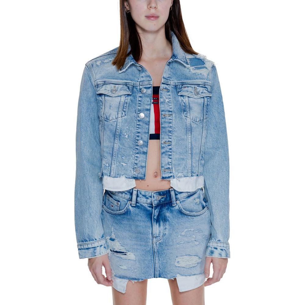 Tommy Hilfiger light blue recycled cotton jacket for women, stylish denim coat from the GIUBBOTTI E CAPPOTTI collection.