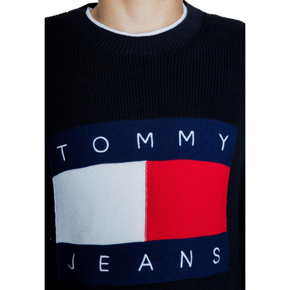 Tommy Hilfiger Jeans black organic cotton sweater for men, Autumn/Winter collection, featuring logo design.