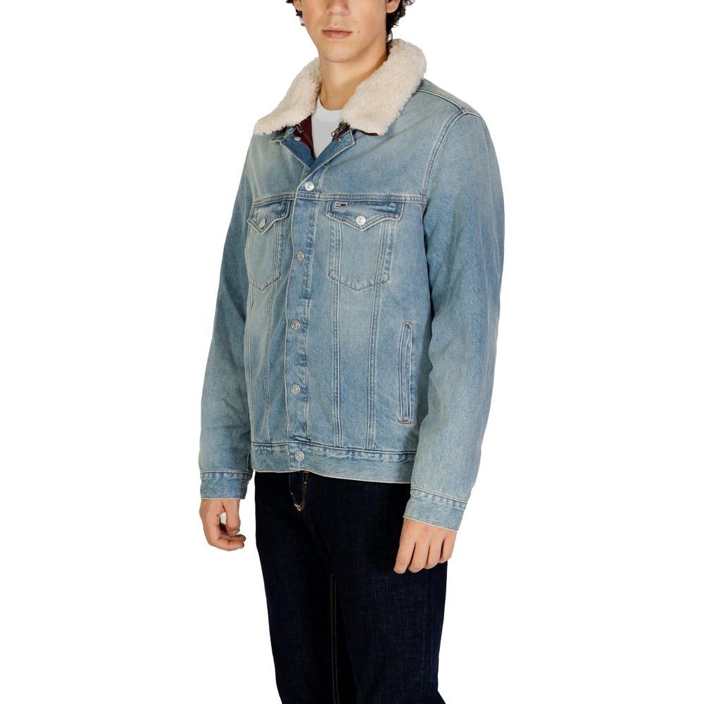 Tommy Hilfiger men's light blue cotton jacket, fall/winter collection, featuring 80% cotton and 20% recycled cotton for casual style.
