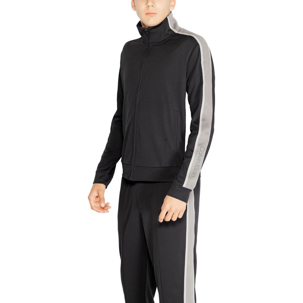 Calvin Klein Sport black recycled polyester full zip hoodie for men, featuring modern fit and sustainable design.