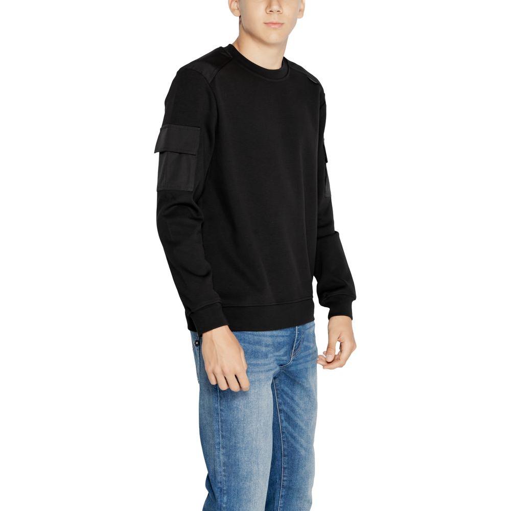 Antony Morato black cotton men's sweater, fall/winter collection, featuring 70% cotton and 30% polyester, stylish casual wear.