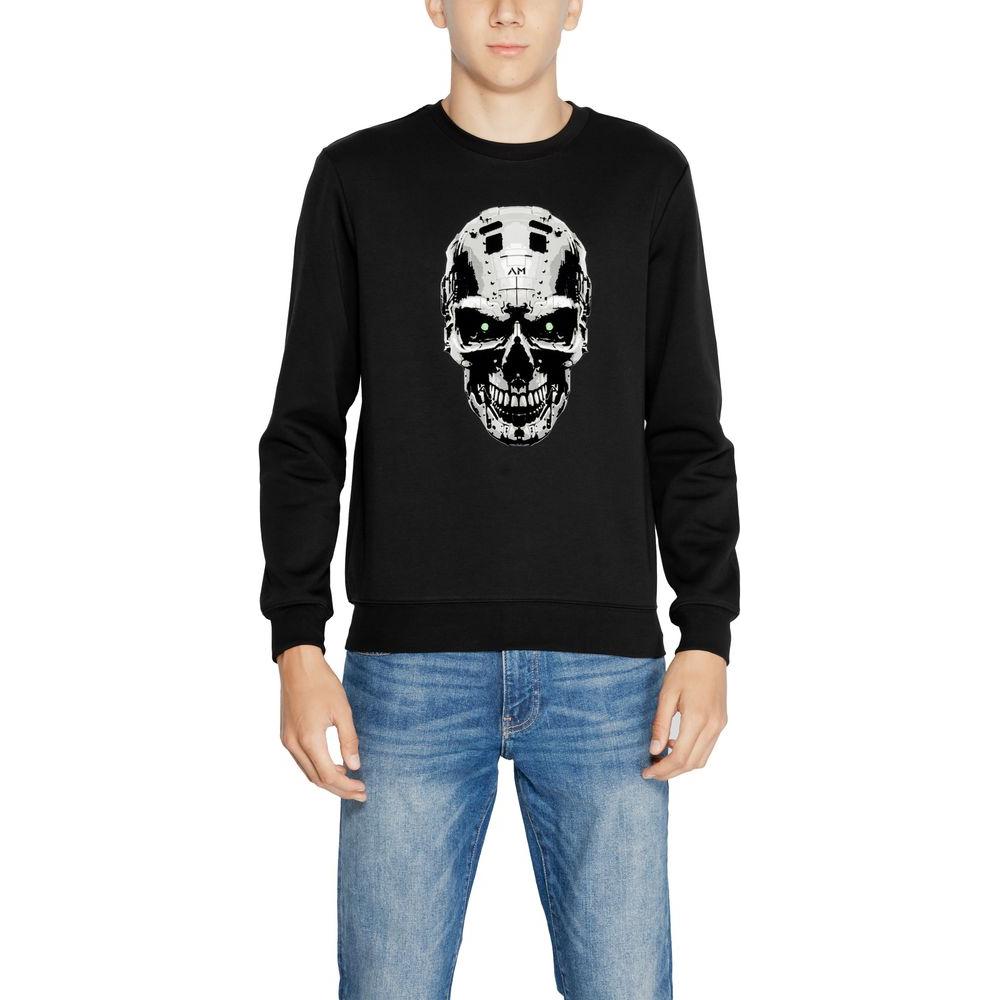 Men's black cotton sweater with skull design, part of the Antony Morato Fall/Winter collection, made from 70% cotton and 30% polyester.
