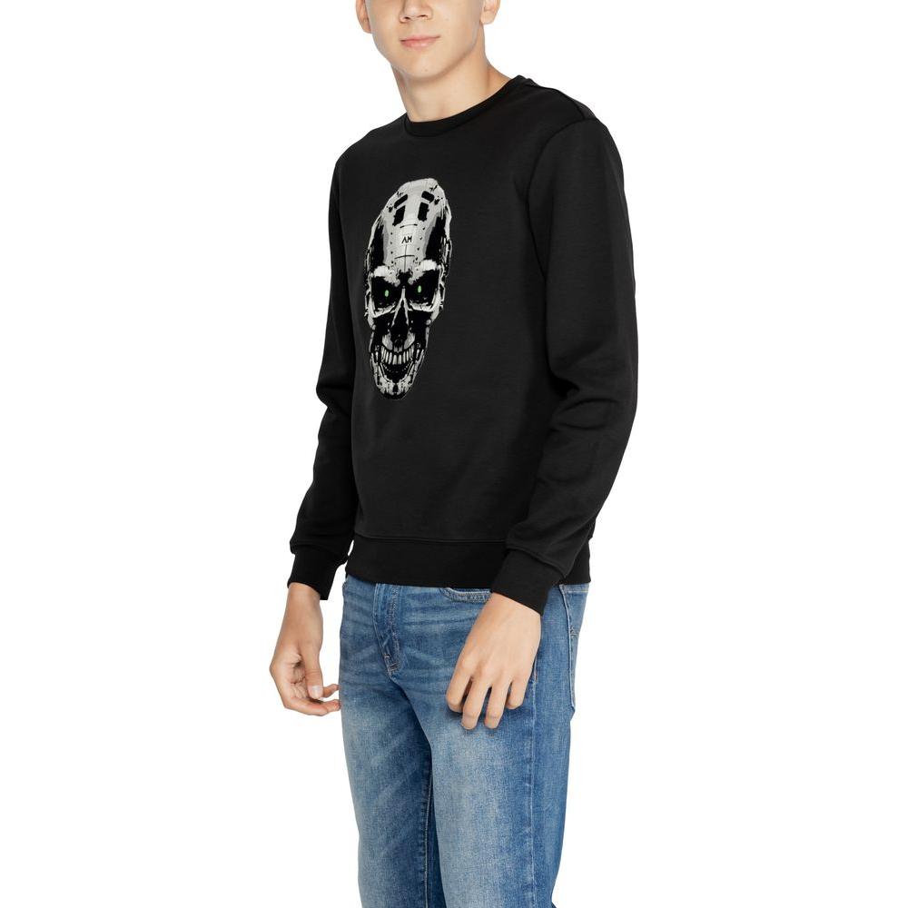 Antony Morato black cotton sweater featuring skull design, men's fall/winter collection, 70% cotton, 30% polyester.