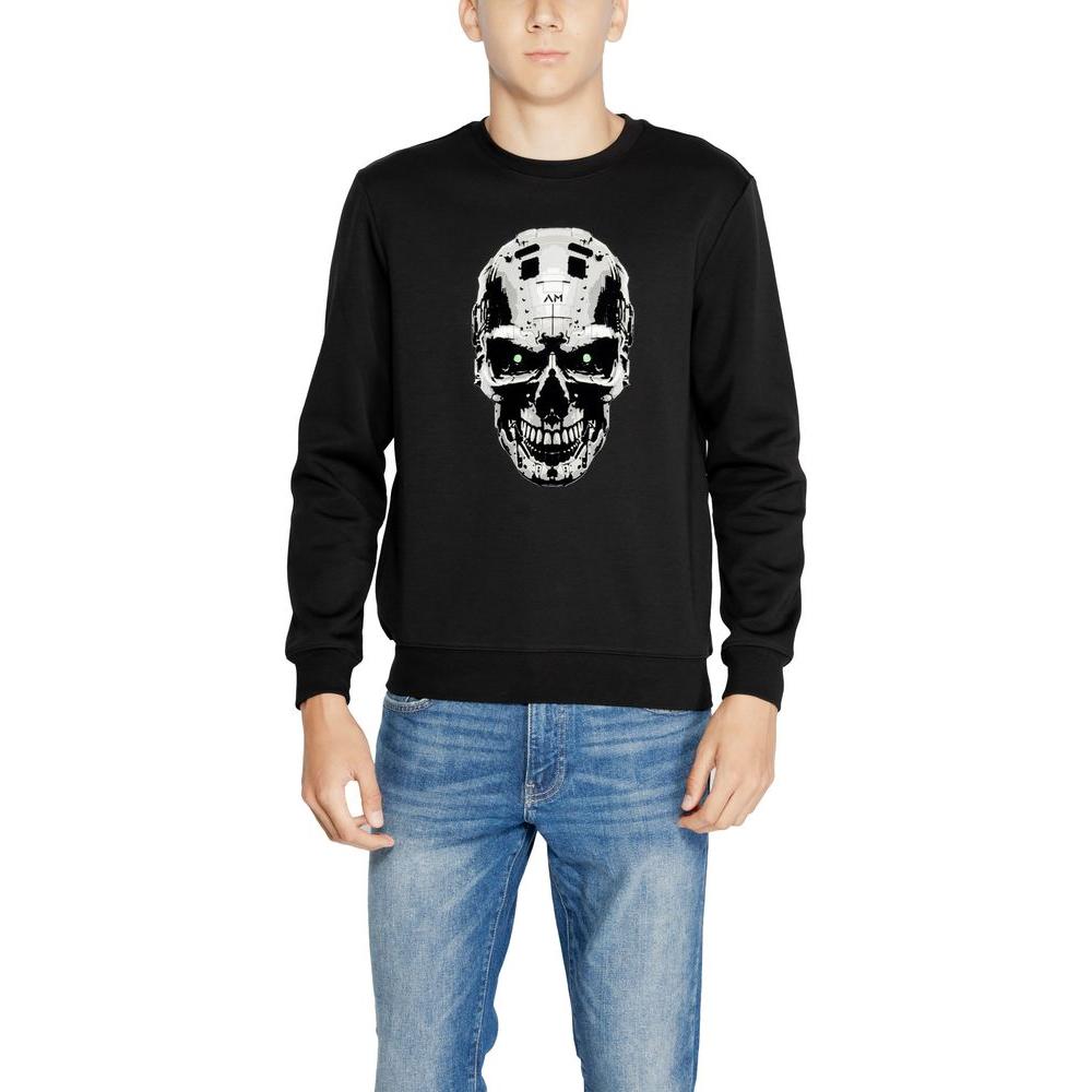Antony Morato black cotton sweater with skull graphic, men's fall/winter collection, 70% cotton and 30% polyester blend.