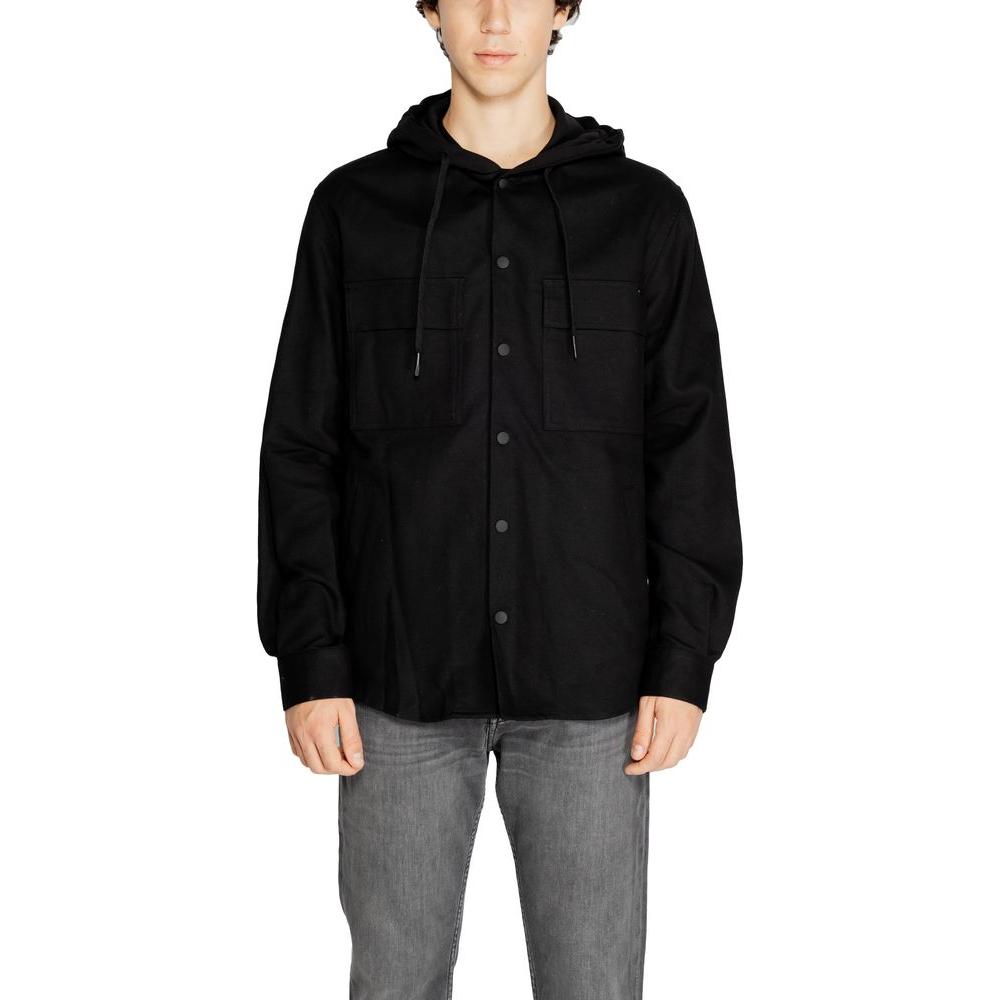 Antony Morato black cotton shirt for men, fall/winter collection, stylish full-sleeve casual wear.
