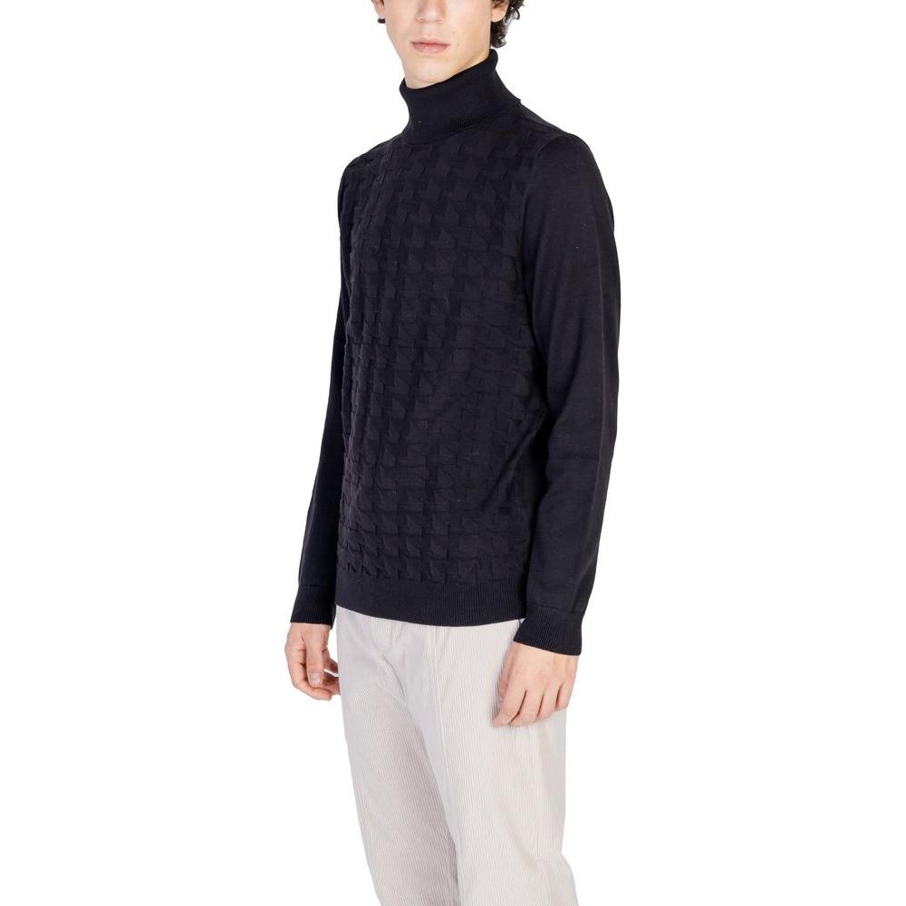 Antony Morato black cotton men's sweater, fall/winter collection, featuring 90% cotton and 10% wool, stylish knitwear.