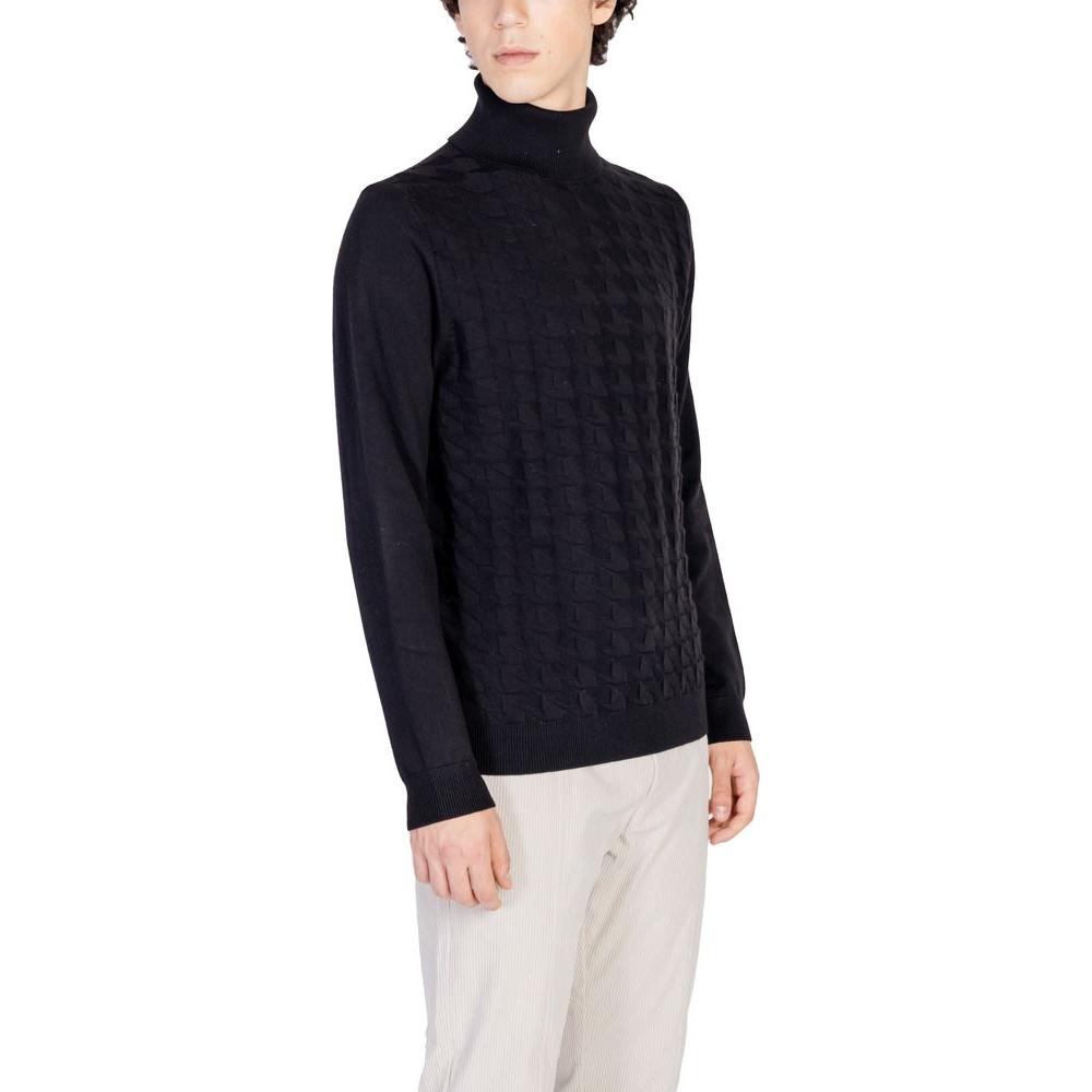 Antony Morato black cotton sweater for men, fall winter collection, with 90% cotton and 10% wool, featuring a turtleneck design.