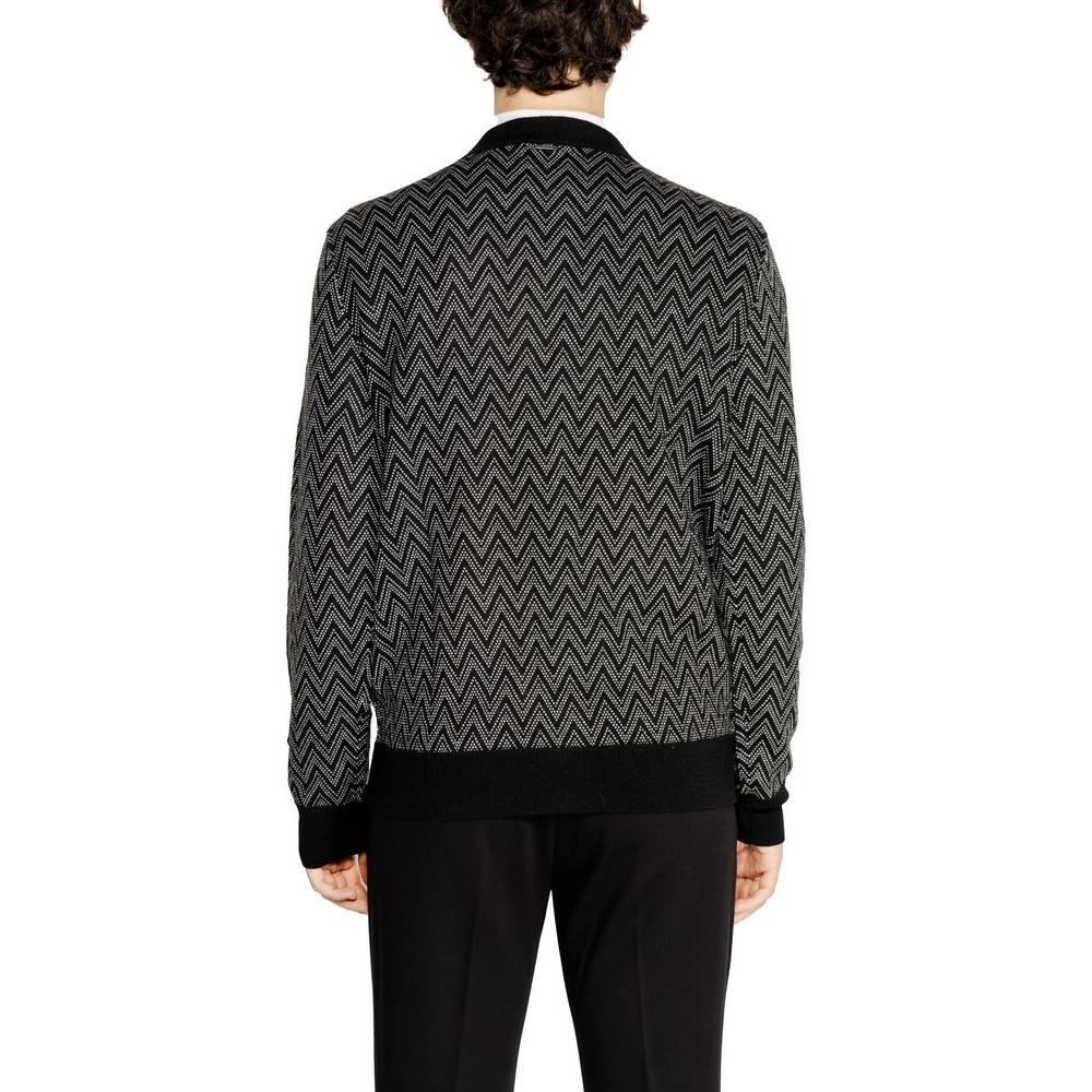 Back view of Antony Morato black mohair zigzag cardigan from the men's autumn/winter collection.