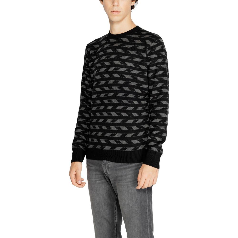 Antony Morato black acrylic sweater for men, featuring a striped design, ideal for fall and winter fashion.