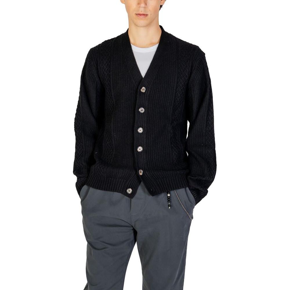 Men's black polyester cardigan - Hamaki-Ho Fall/Winter knitwear with acrylic, nylon, wool blend.
