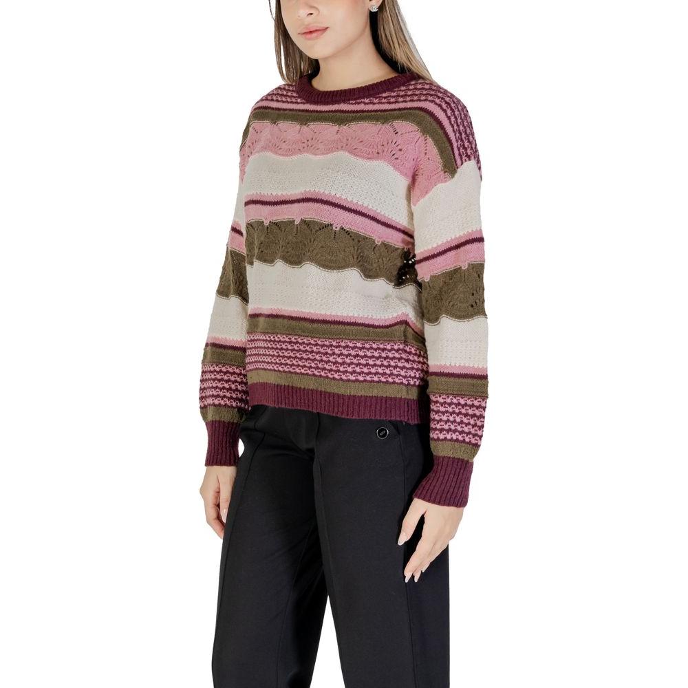 ICHI multicolor recycled polyester sweater for women, fall/winter knitwear, 55% recycled polyester, stylish eco-friendly fashion.