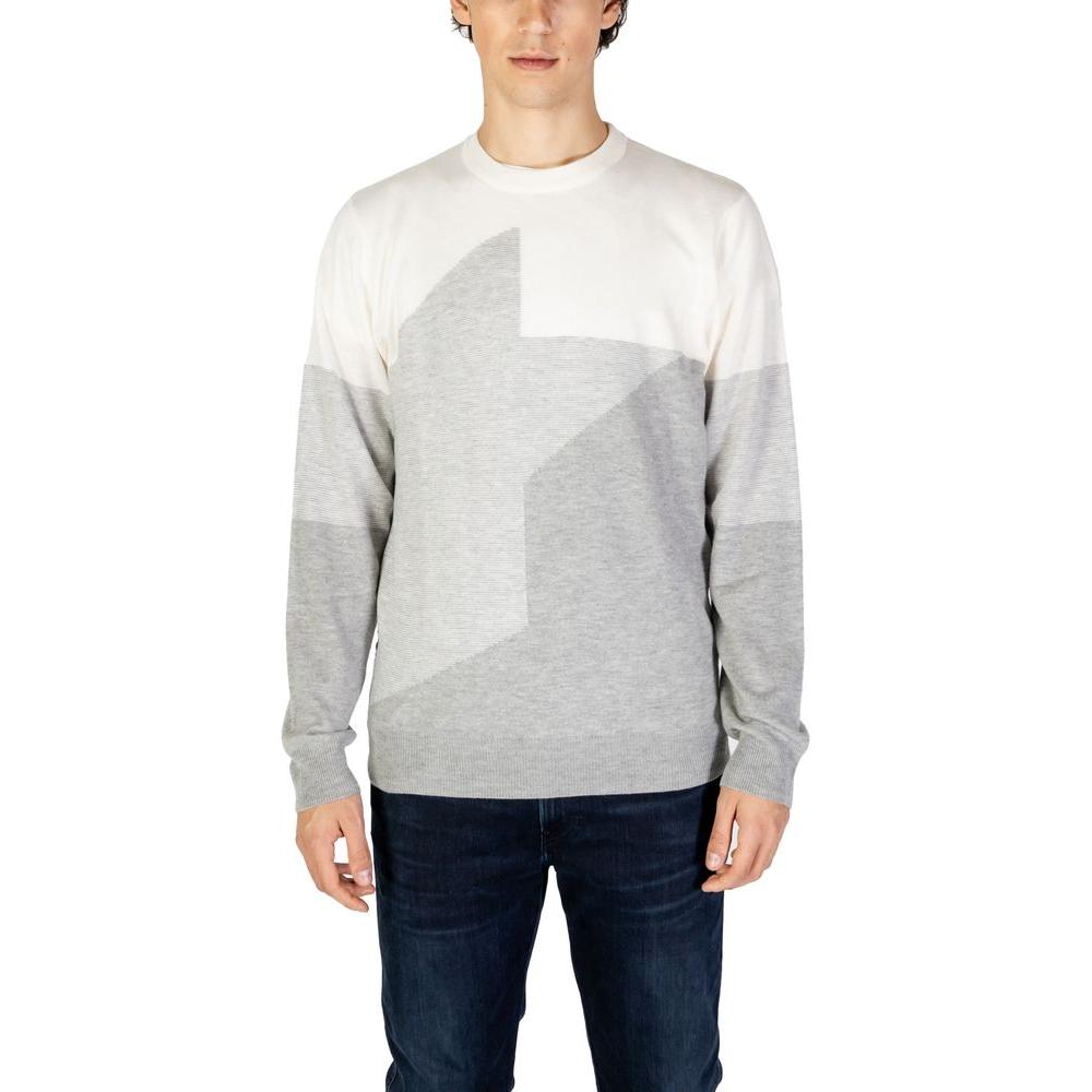 Antony Morato cream acrylic sweater for men, fall/winter collection, featuring a geometric pattern, 40% acrylic, stylish knitwear.