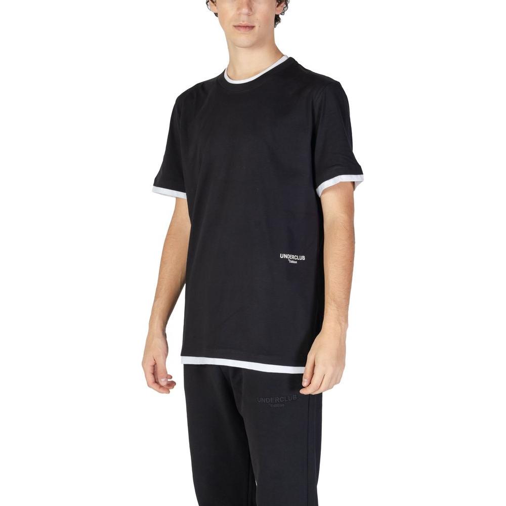 Men's fall/winter black cotton t-shirt by Underclub, featuring white hem details, perfect for casual wear.