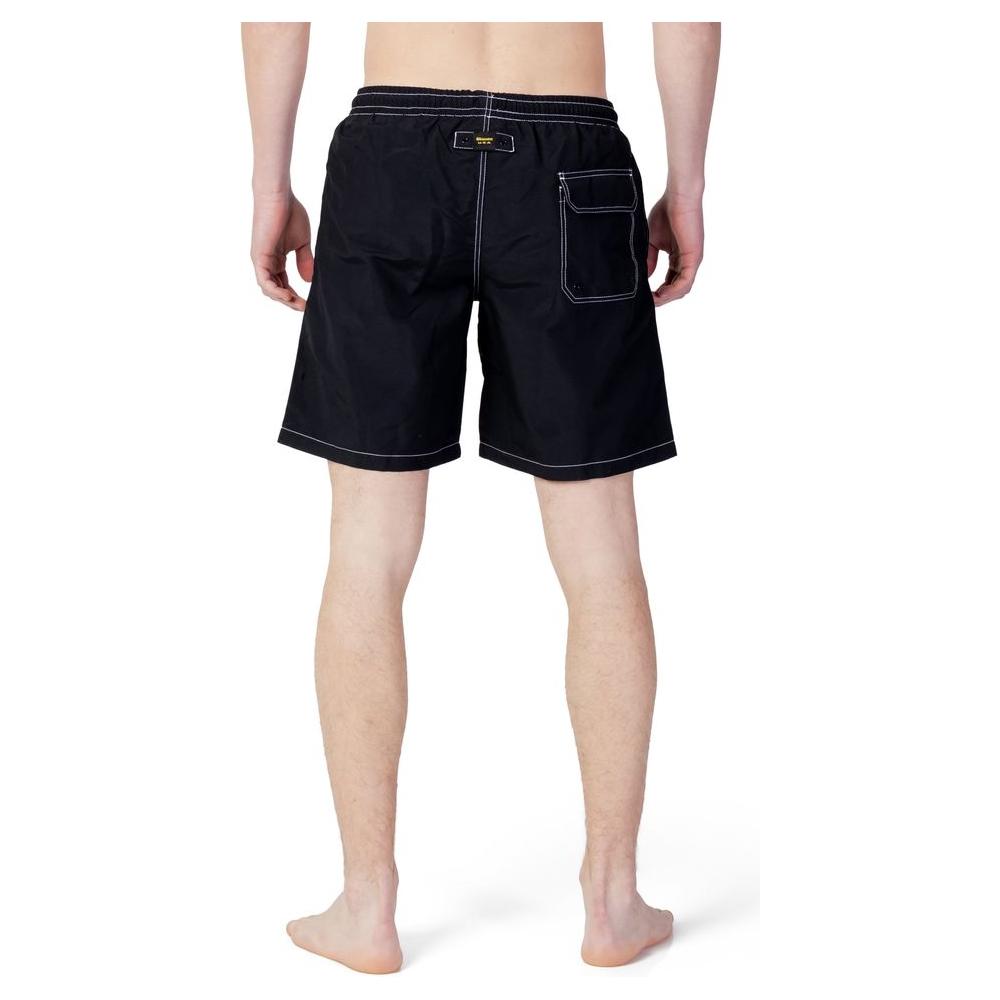 Black polyester men's swimwear from Blauer Spring/Summer collection, back view, featuring durable stitching and pocket design.
