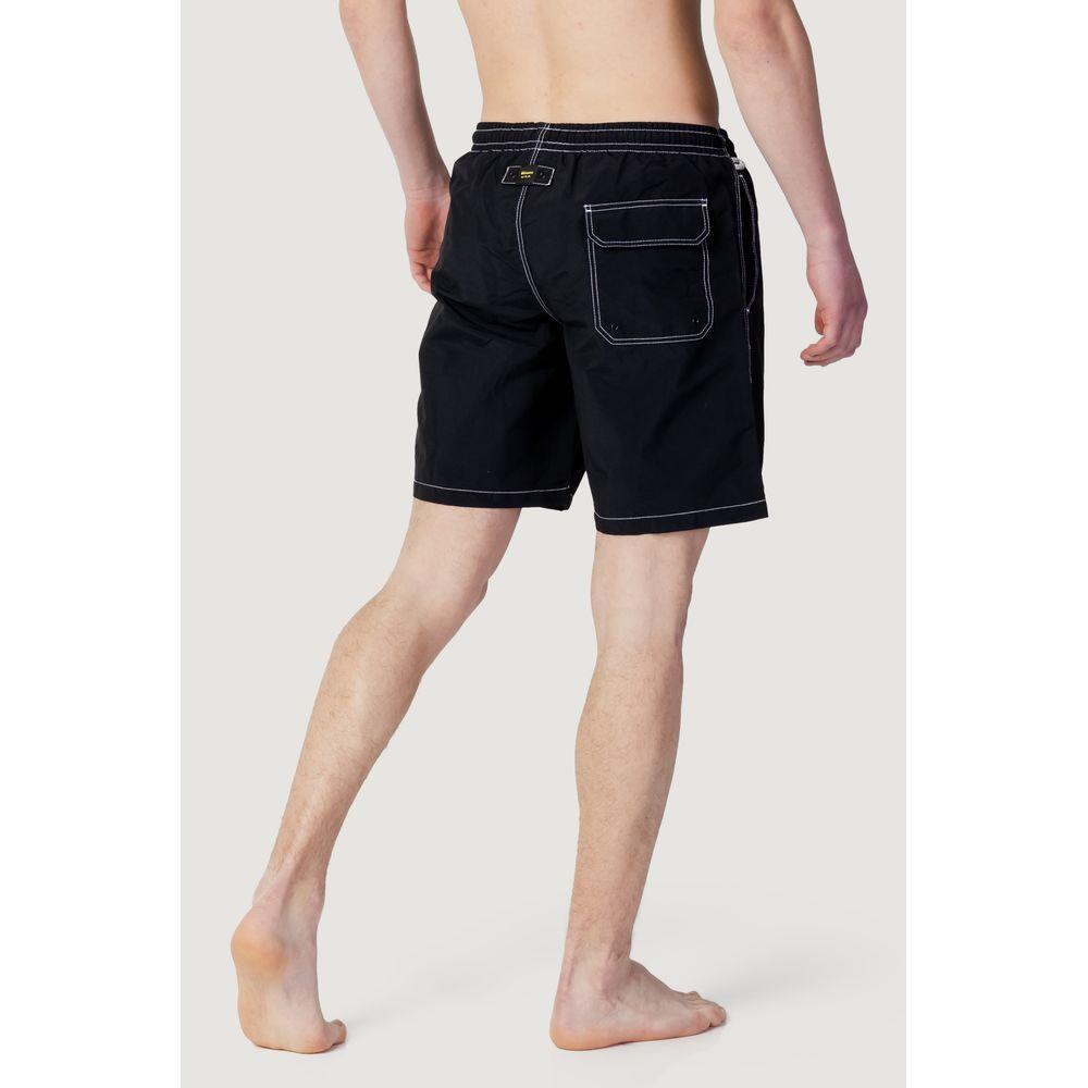 Men’s Blauer black polyester swimwear, back view, part of spring/summer collection, featuring 100% polyester material.
