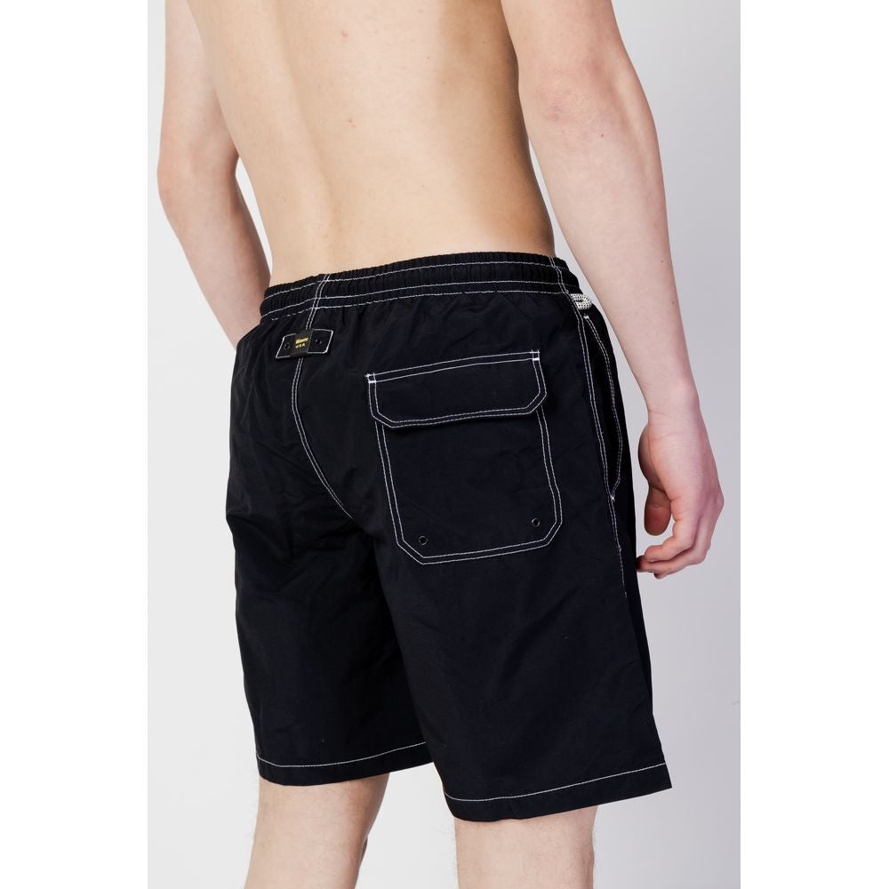 Back view of Blauer black polyester men's swimwear, Spring/Summer collection, showcasing durable fabric and practical pocket design.