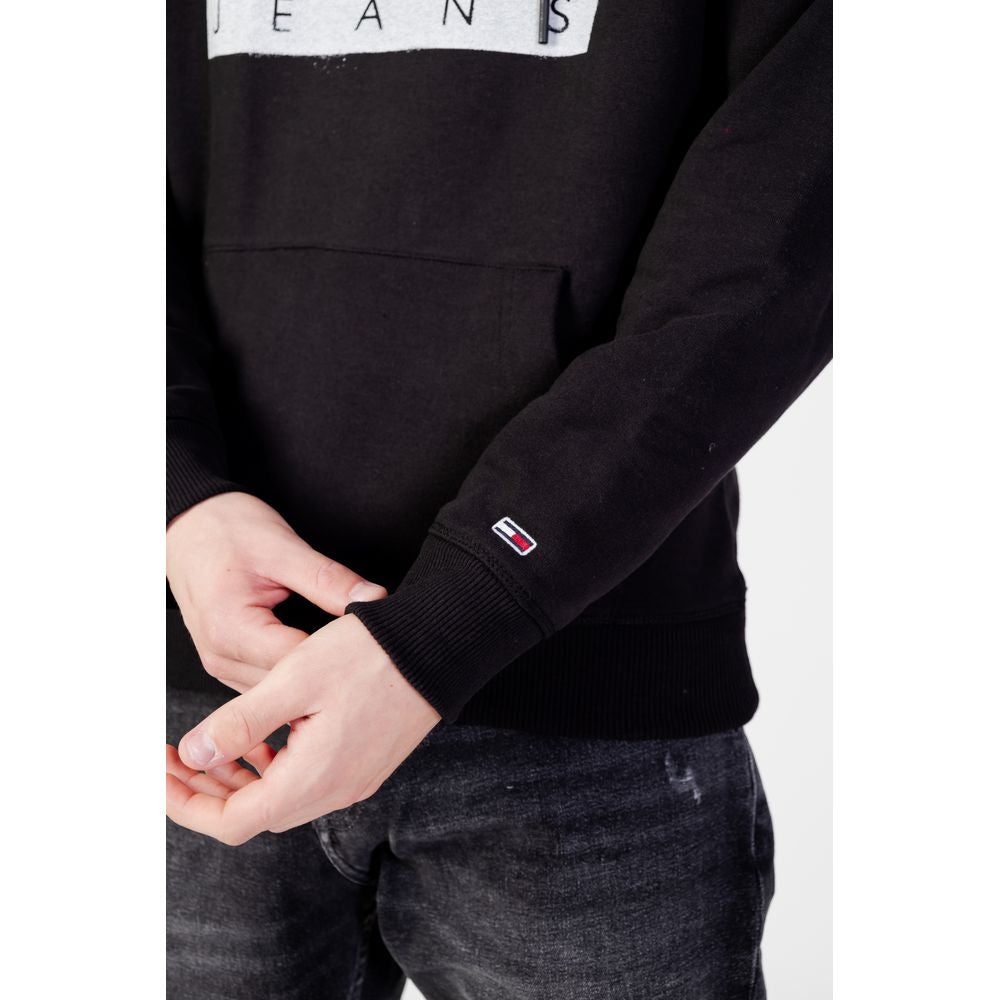 Tommy Hilfiger black organic cotton sweater, men's fall/winter collection hoodie, 50% transitional cotton, 50% polyester.