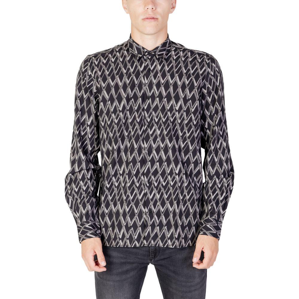 Antony Morato black cotton shirt with geometric pattern for men, long sleeve, fall/winter collection.