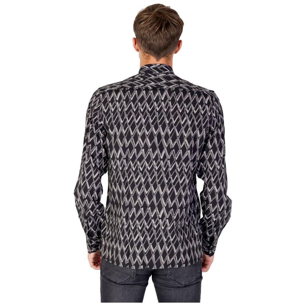 Back view of Antony Morato men's black cotton long sleeve shirt from the Fall/Winter collection.