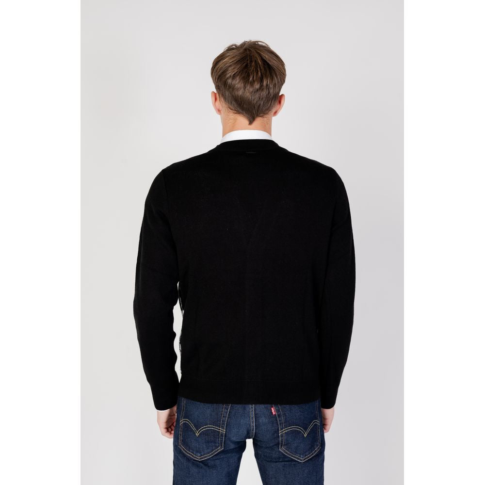 Back view of Antony Morato black wool cardigan with a classic fit, part of the men's fall/winter knitwear collection.