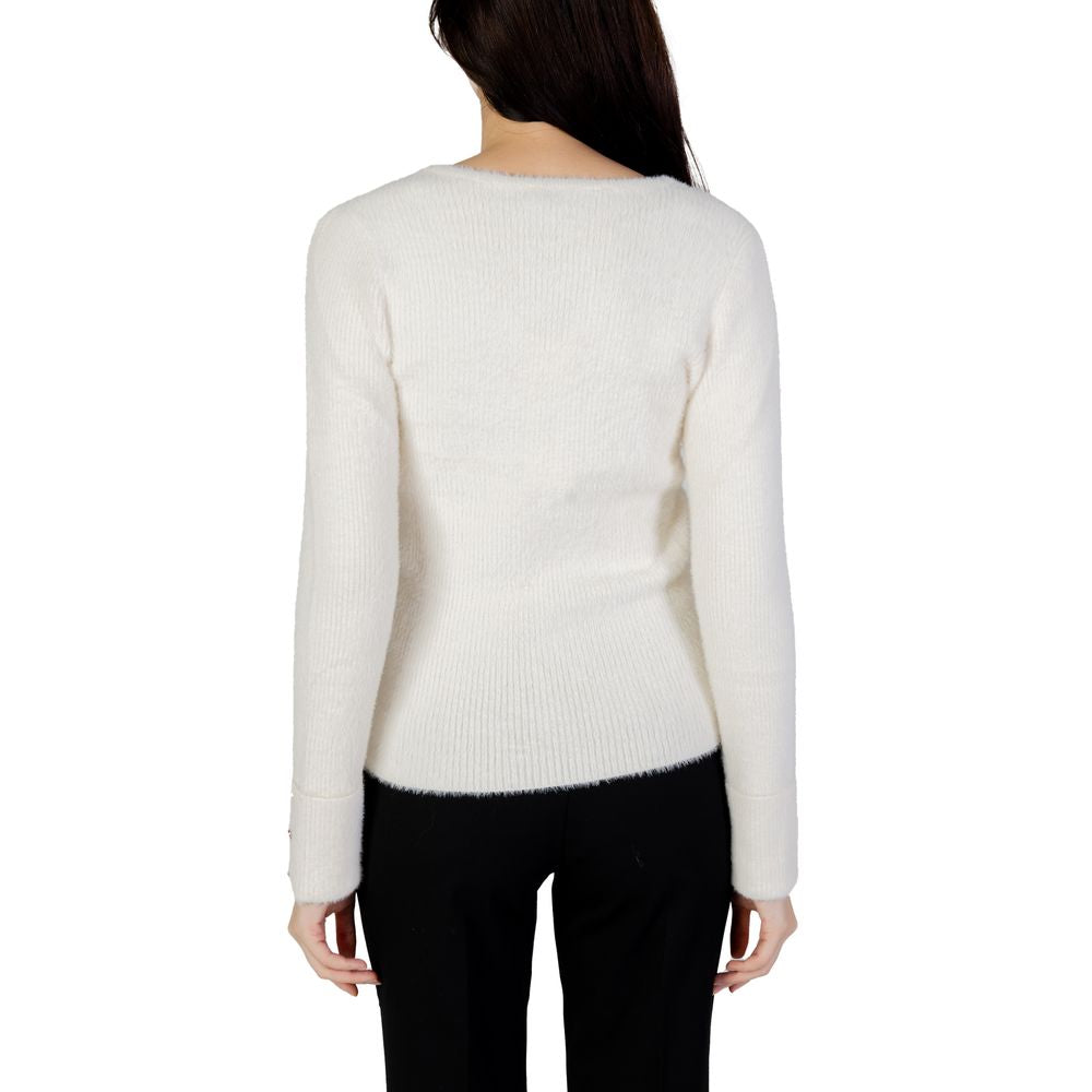 Back view of Morgan De Toi cream polyamide women's sweater from the Autumn/Winter collection, showcasing soft texture and long sleeves.