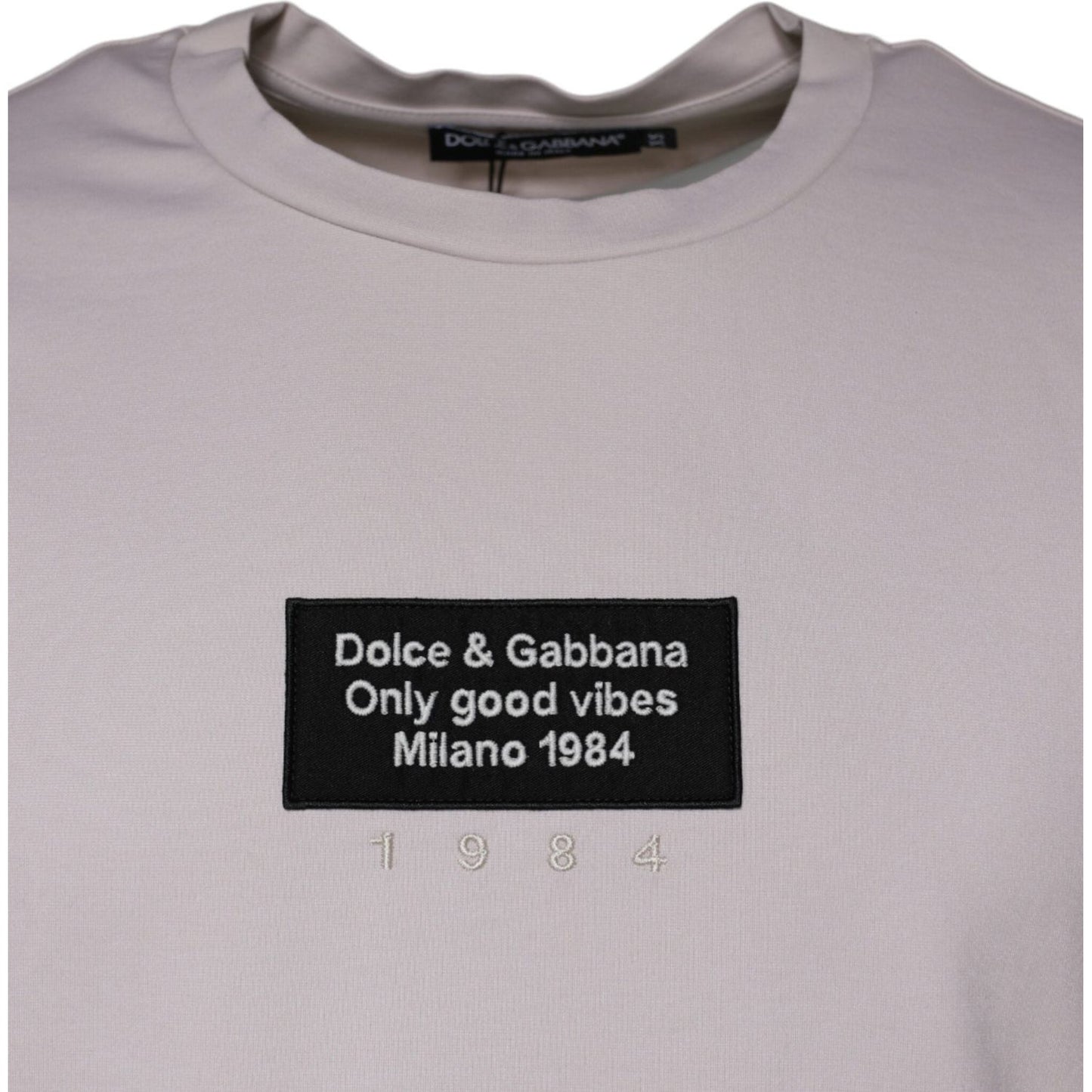 Dolce & Gabbana Beige Logo Cotton Blend Crew Neck T-shirt Dolce & Gabbana Gray
