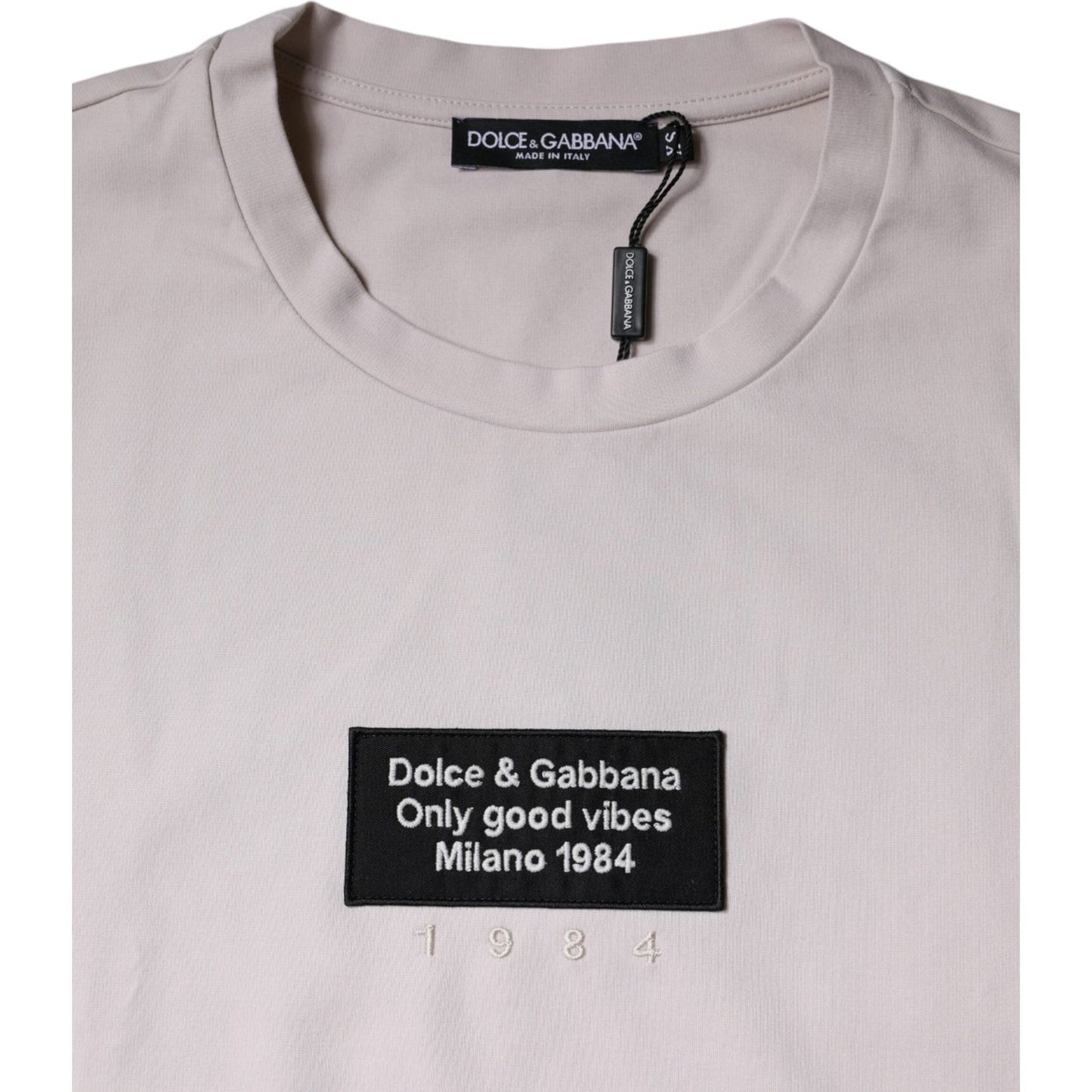 Dolce & Gabbana Beige Logo Cotton Blend Crew Neck T-shirt Dolce & Gabbana Gray