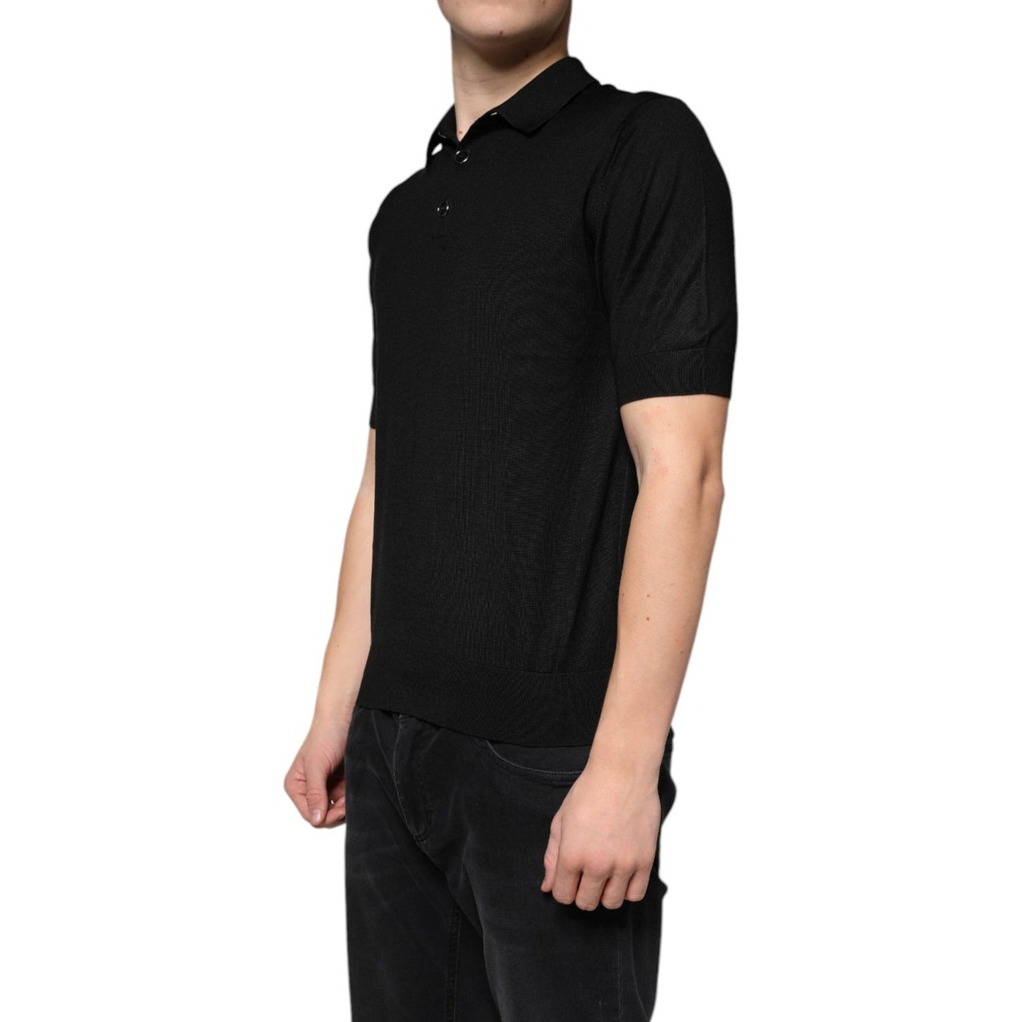 Dolce & Gabbana Black Silk Short Sleeves Men Polo T-shirt Dolce & Gabbana Tan