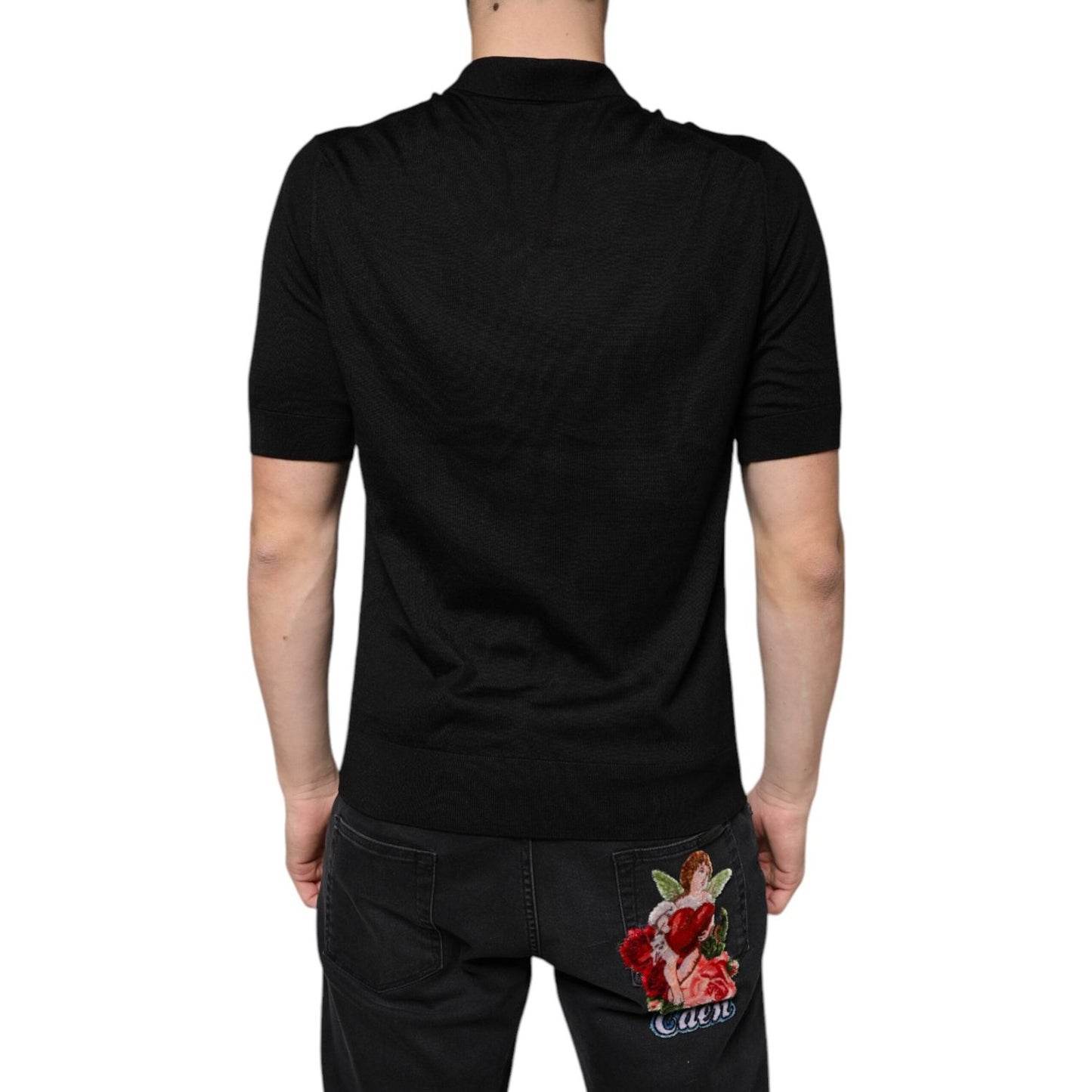 Dolce & Gabbana Black Silk Short Sleeves Men Polo T-shirt Dolce & Gabbana Black
