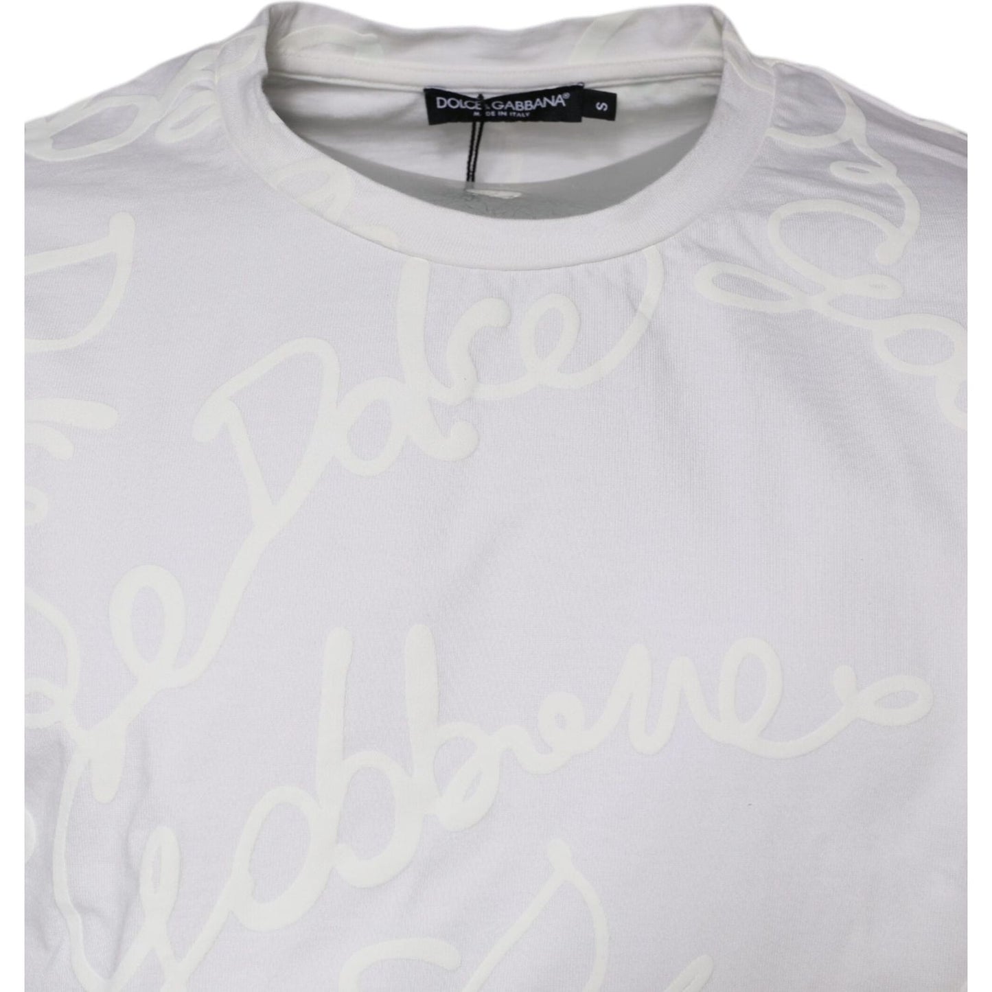 Dolce & Gabbana White Logo Print Cotton Crew Neck T-shirt Dolce & Gabbana Light Gray
