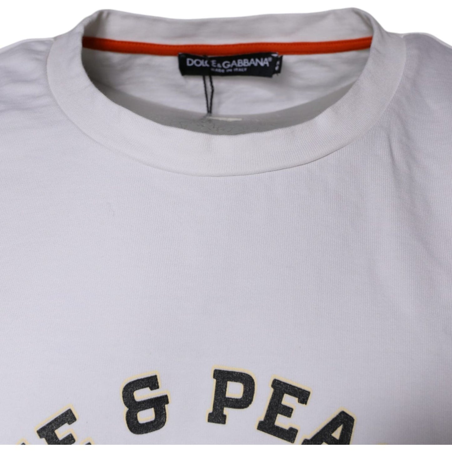 Dolce & Gabbana White Love & Peace Cotton Round Neck T-shirt Dolce & Gabbana Gray