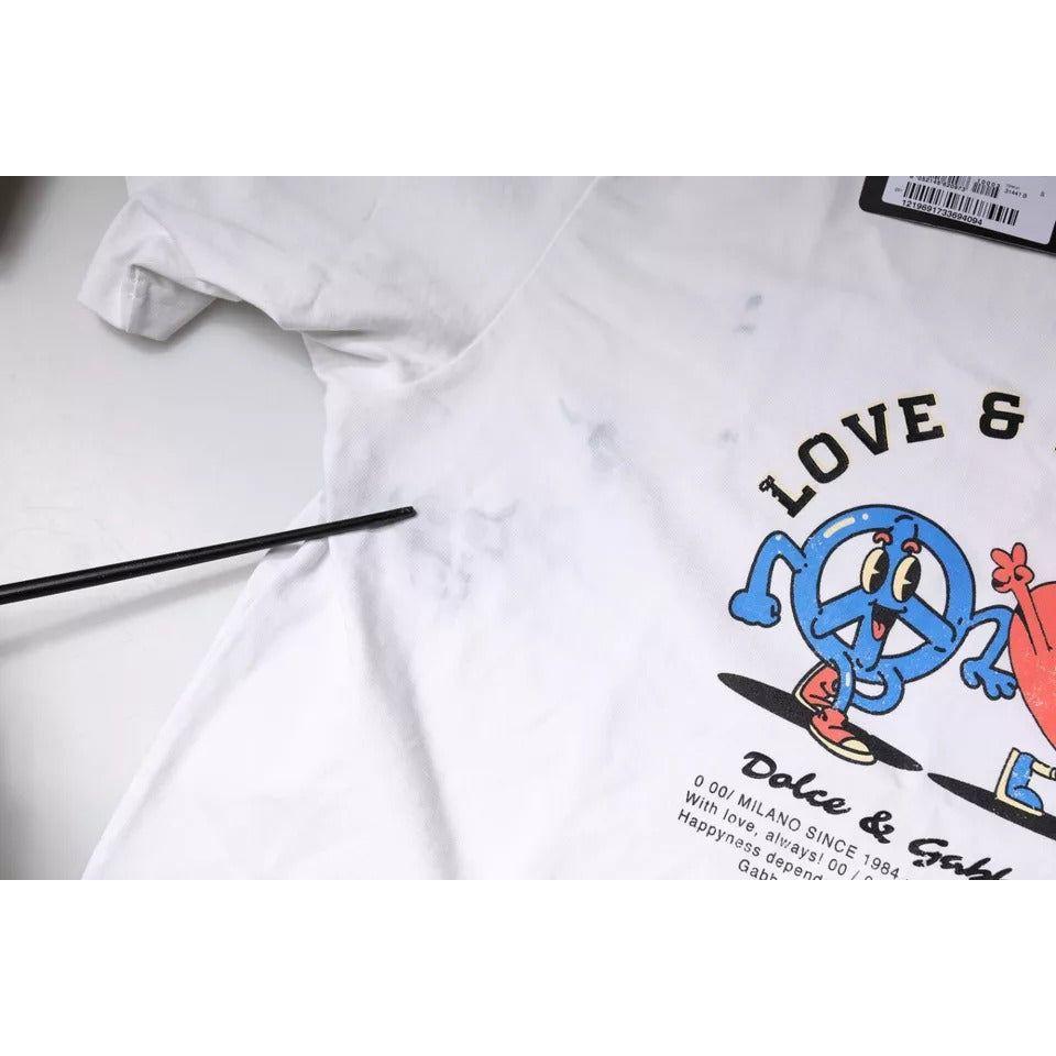 Dolce & Gabbana White Love & Peace Cotton Round Neck T-shirt Dolce & Gabbana Light Gray