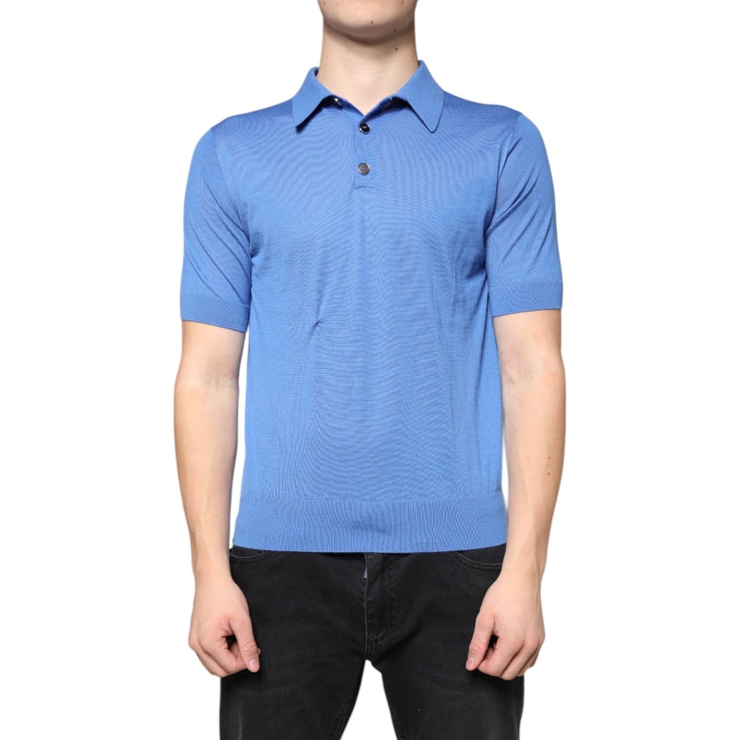 Dolce & Gabbana Blue Cashmere Short Sleeves Men Polo T-shirt Dolce & Gabbana Cornflower Blue