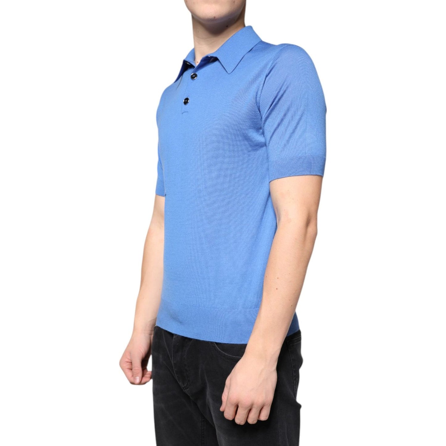 Dolce & Gabbana Blue Cashmere Short Sleeves Men Polo T-shirt Dolce & Gabbana Cornflower Blue