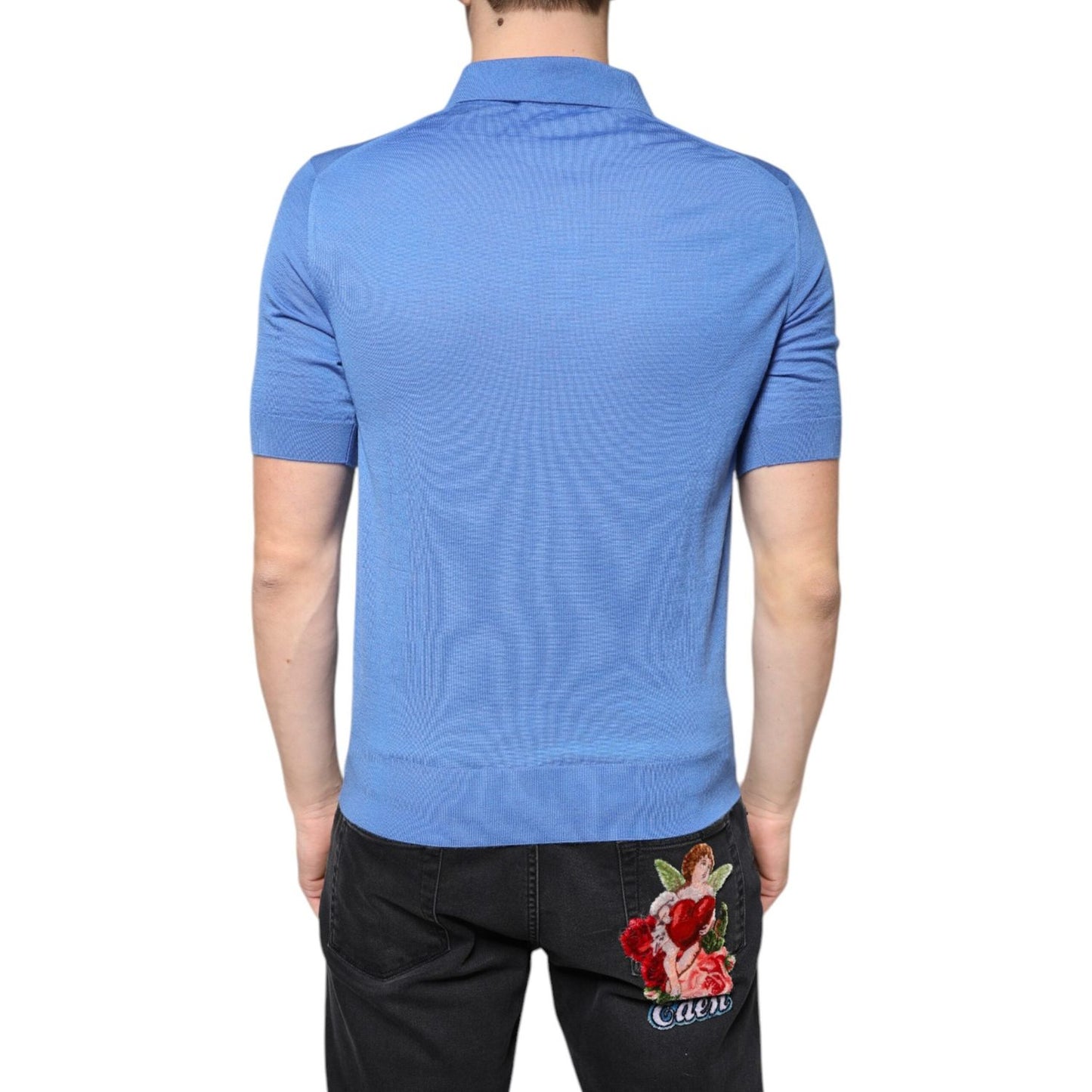 Dolce & Gabbana Blue Cashmere Short Sleeves Men Polo T-shirt Dolce & Gabbana Cornflower Blue