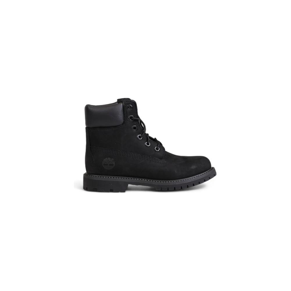 Timberland Black Waterproof Boot made from 80% recycled leather, featuring lace-up design and durable rubber sole for women.