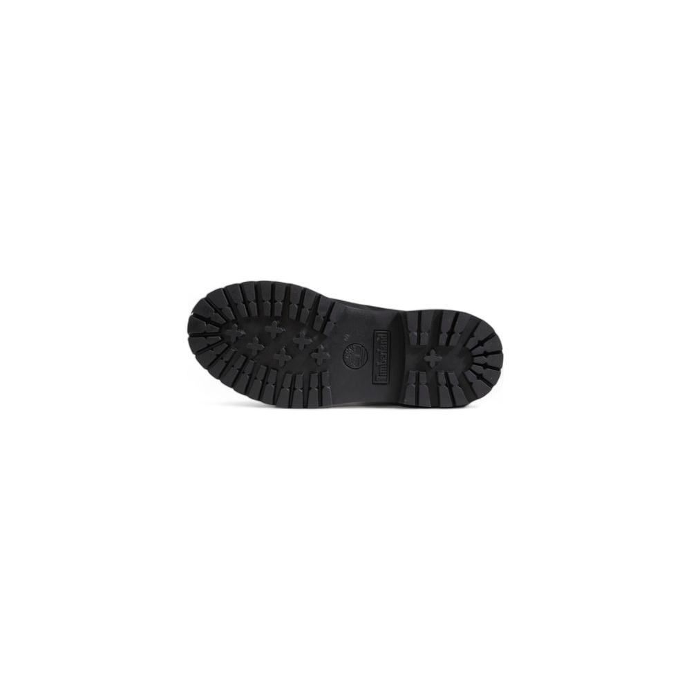 Outsole view of Timberland Black Recycled Leather Boot with durable rubber for secure grip and waterproof performance.