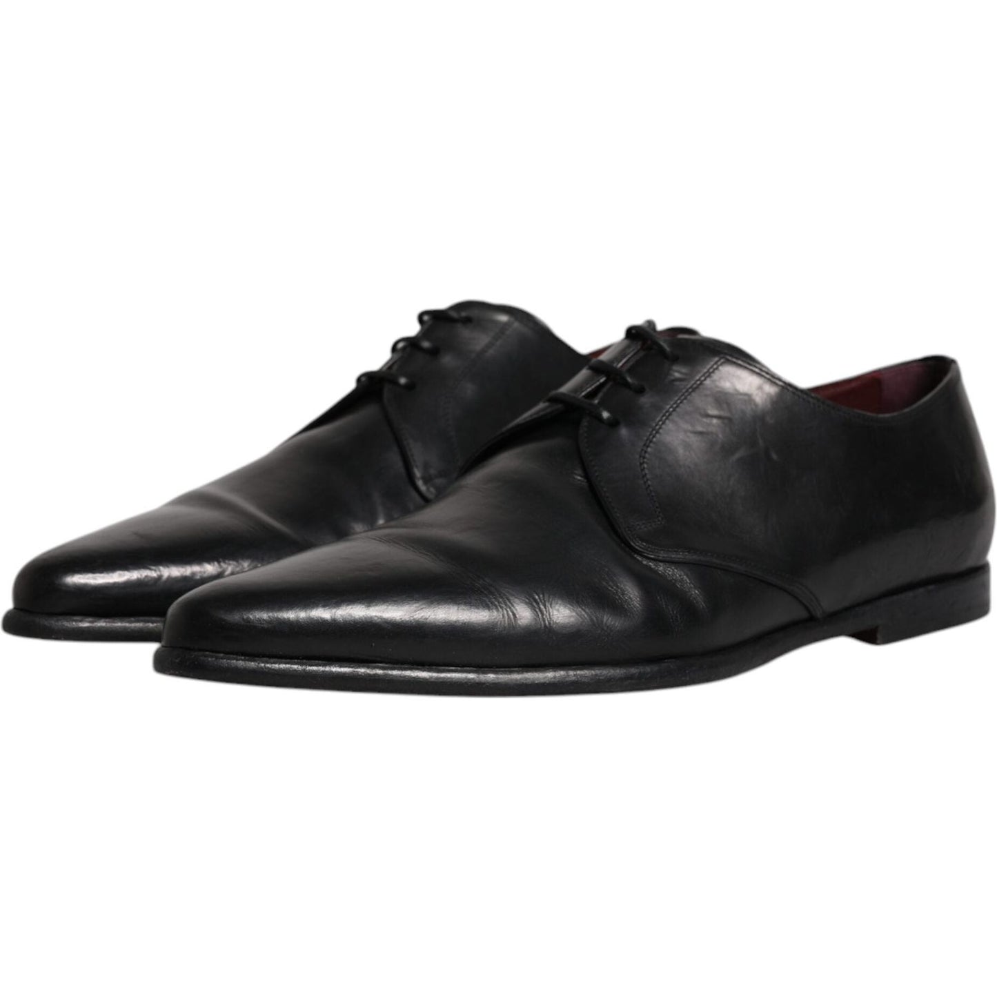 Dolce & Gabbana Black Leather Lace Up Men Derby Formal Shoes Dolce & Gabbana Dark Slate Gray