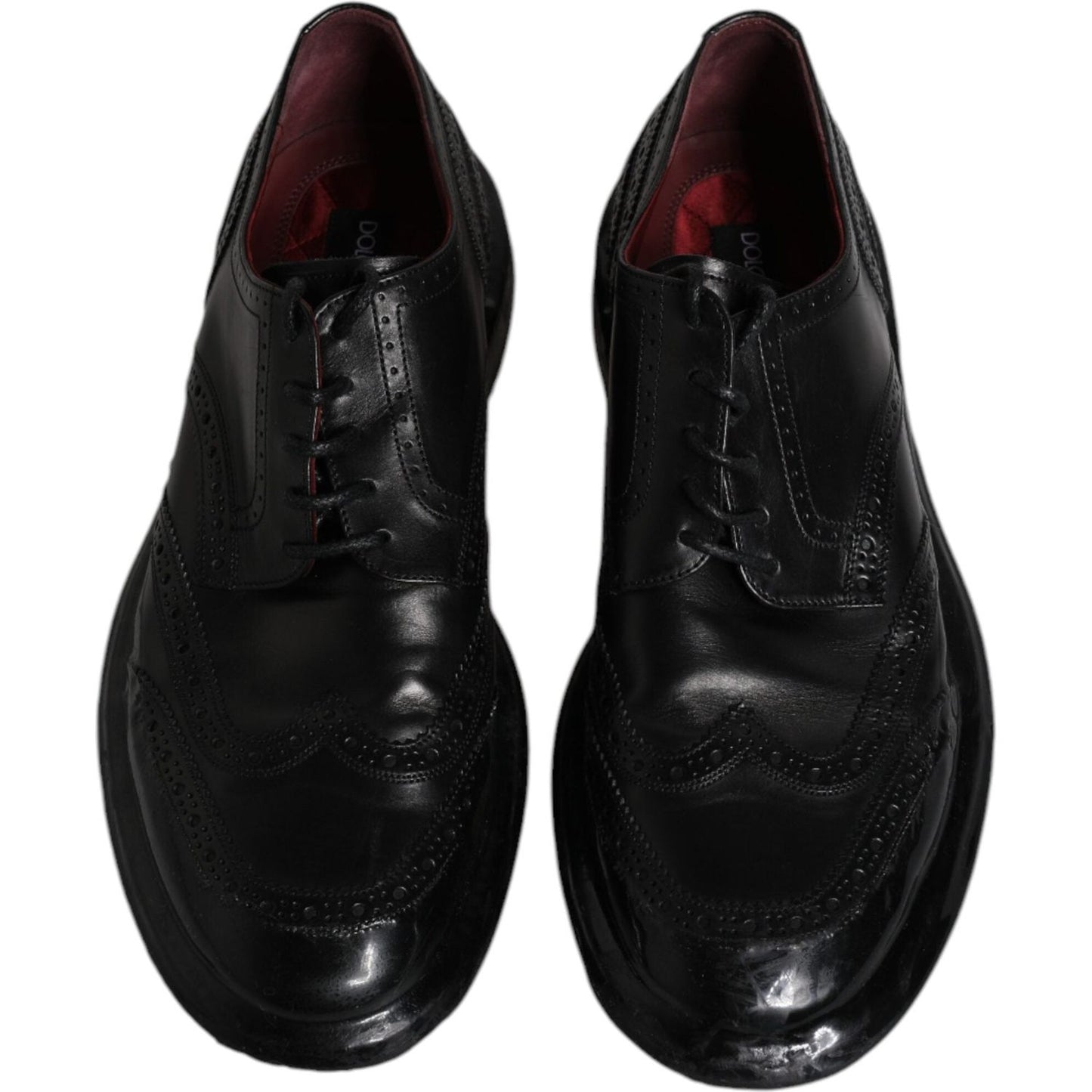 Dolce & Gabbana Black Leather Derby Wingtip Formal Shoes Dolce & Gabbana Black