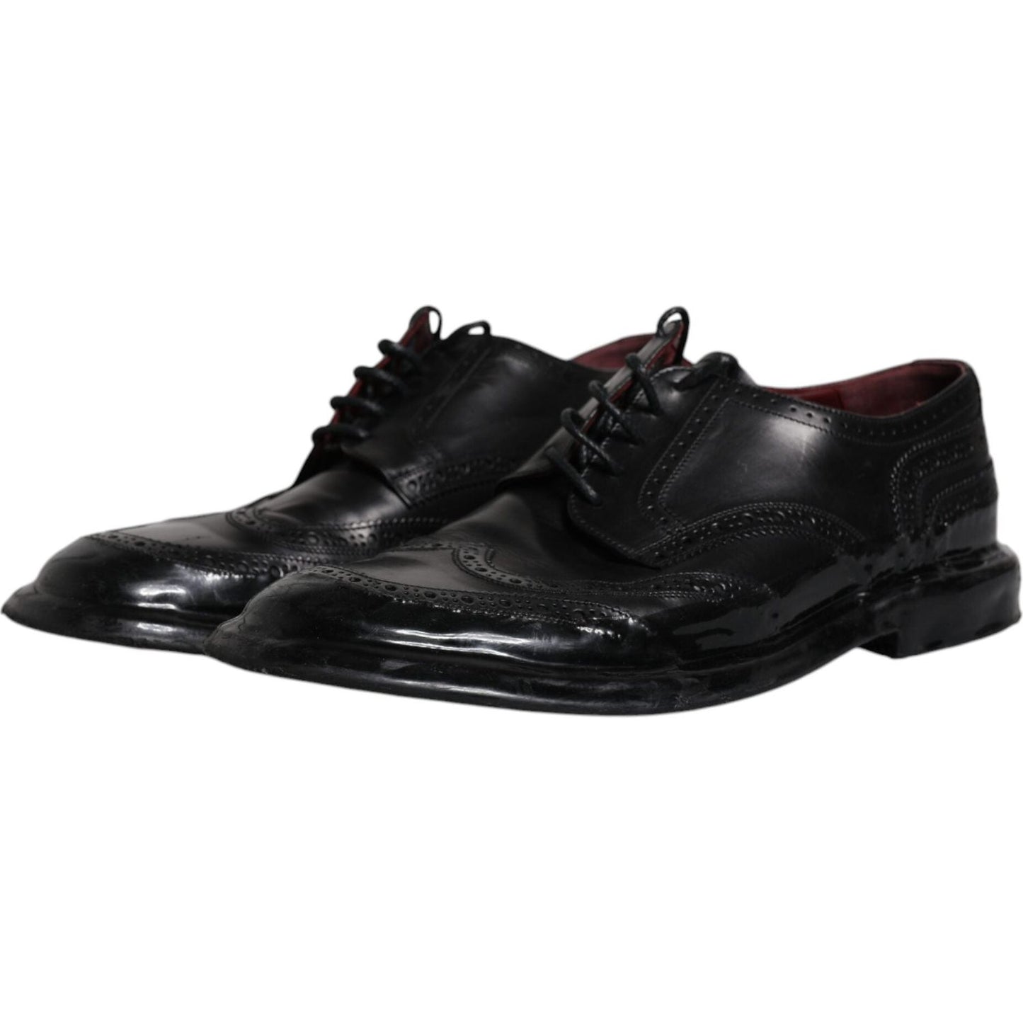 Dolce & Gabbana Black Leather Derby Wingtip Formal Shoes Dolce & Gabbana Black