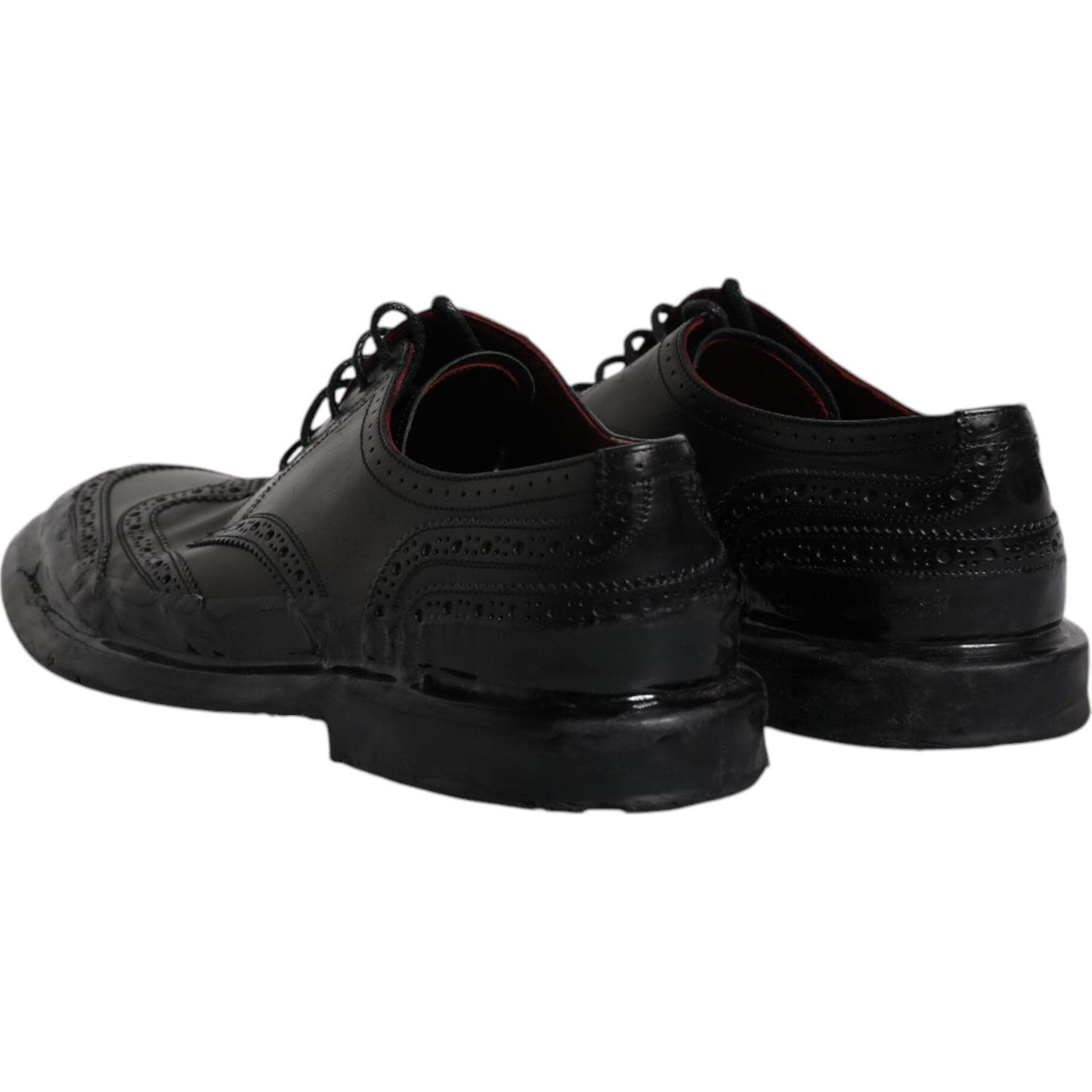 Dolce & Gabbana Black Leather Derby Wingtip Formal Shoes Dolce & Gabbana Black