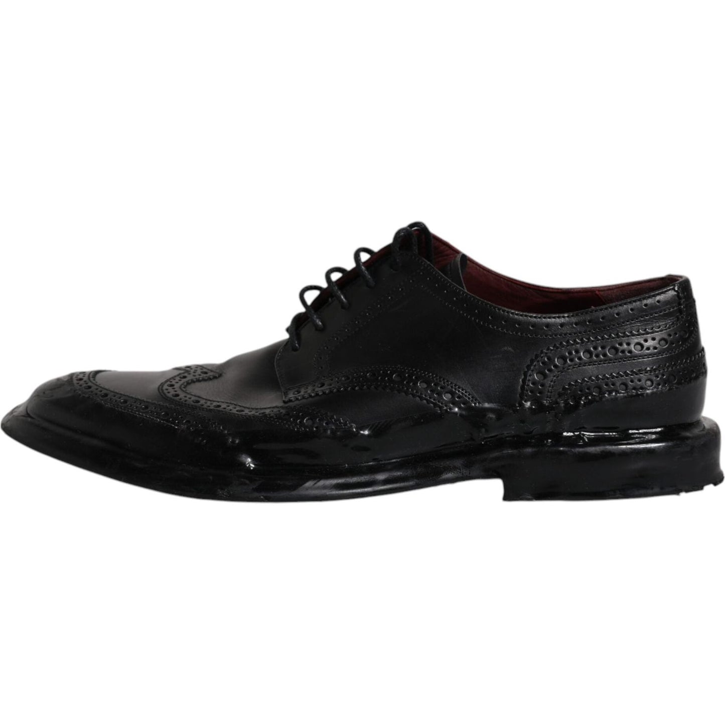 Dolce & Gabbana Black Leather Derby Wingtip Formal Shoes Dolce & Gabbana Black